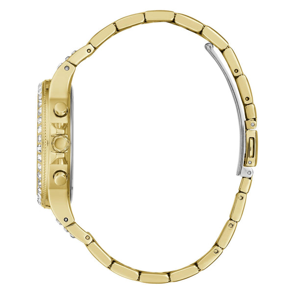 GUESS Gold Tone Multi-Function Stainless Steel Bracelet Champagne Dial Ladies Watch GW0320L2
