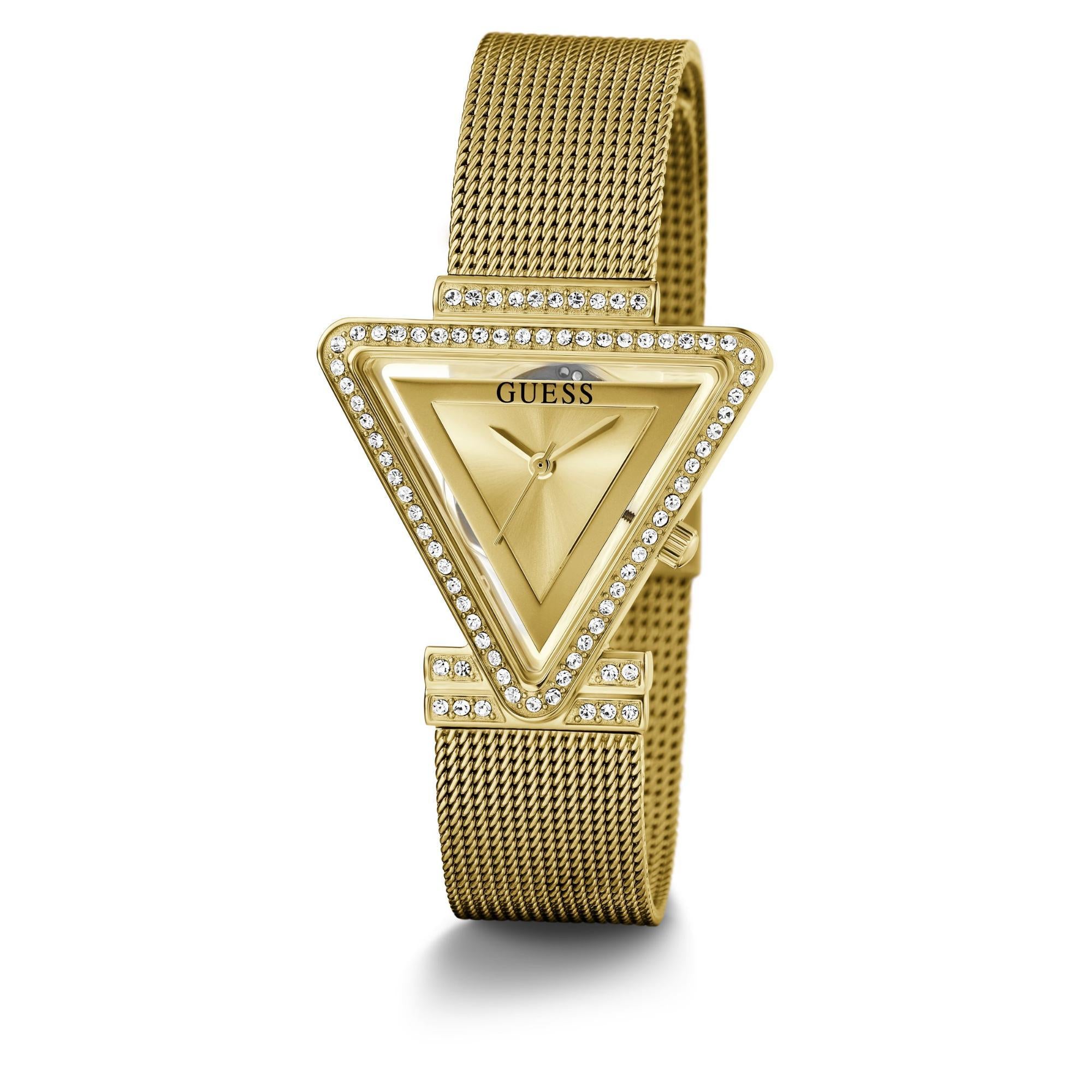 GUESS Ladies Gold Tone Analog Champagne Dial Watch with Stainless Steel Strap GW0508L2