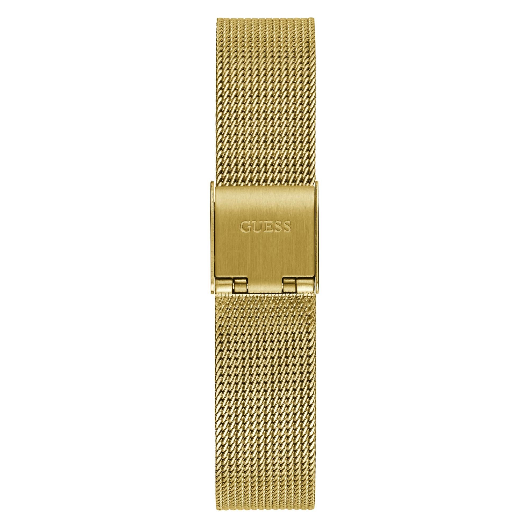 GUESS Gold Tone Analog White Dial Stainless Steel Strap Ladies Watch GW0534L2