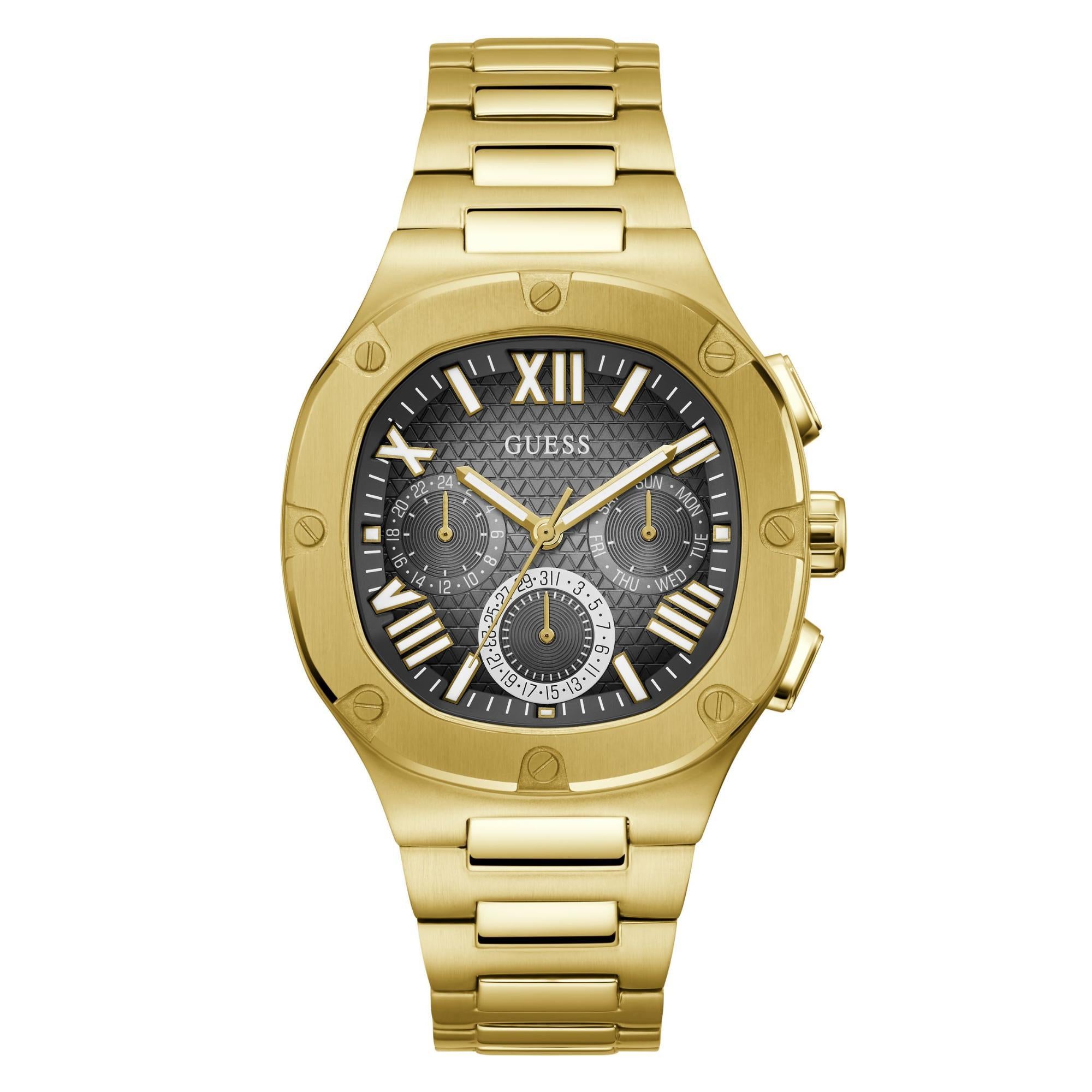 GUESS Gold Tone Multi-Function Black Dial Men's Watch GW0572G2