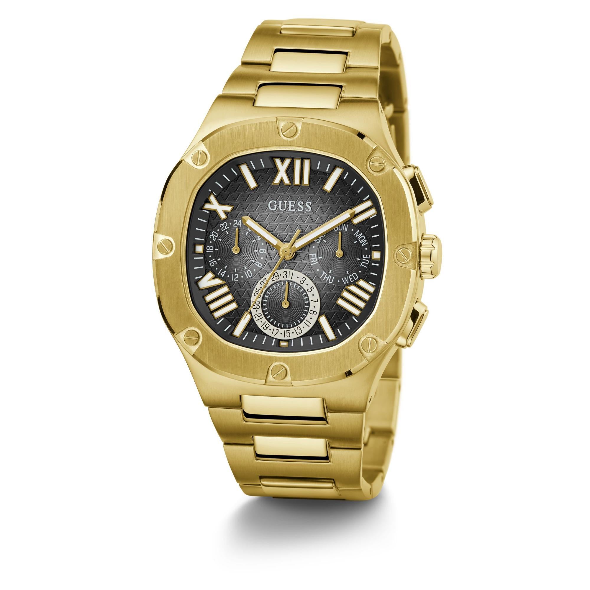 GUESS Gold Tone Multi-Function Black Dial Men's Watch GW0572G2