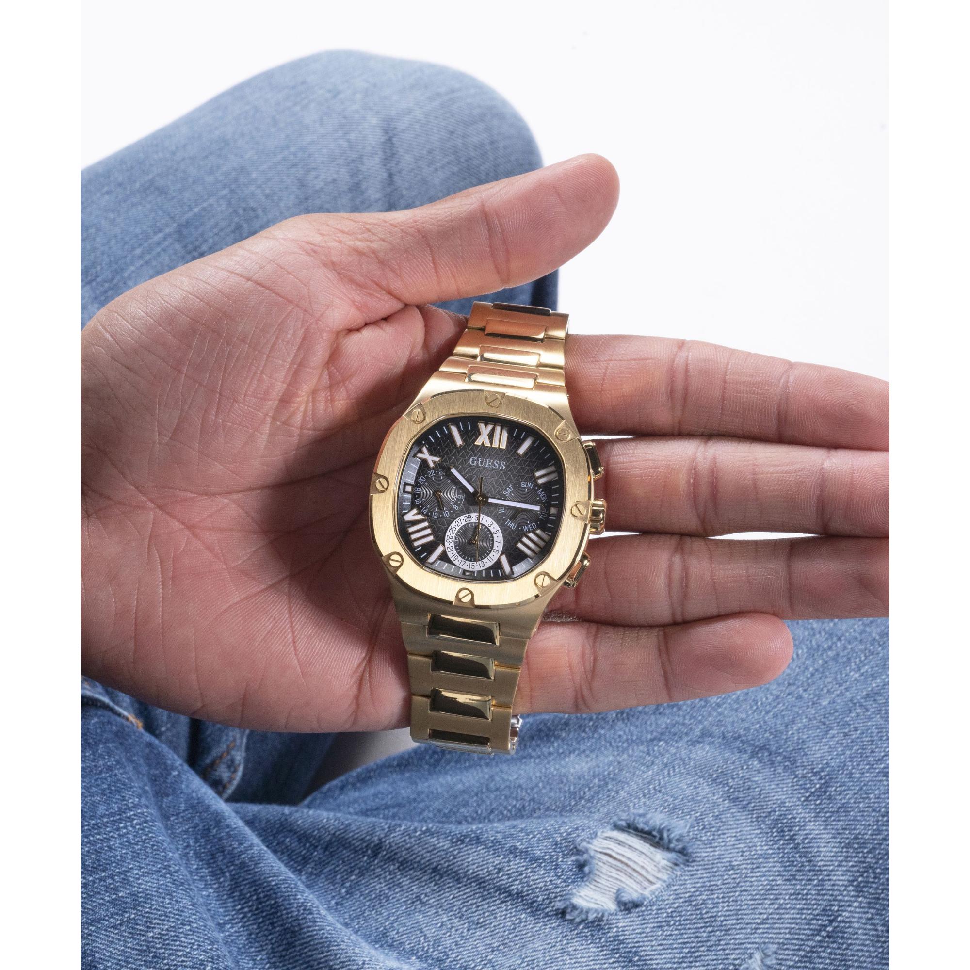 GUESS Gold Tone Multi-Function Black Dial Men's Watch GW0572G2