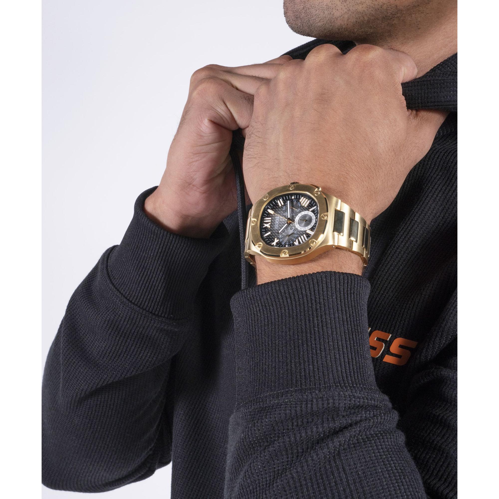 GUESS Gold Tone Multi-Function Black Dial Men's Watch GW0572G2