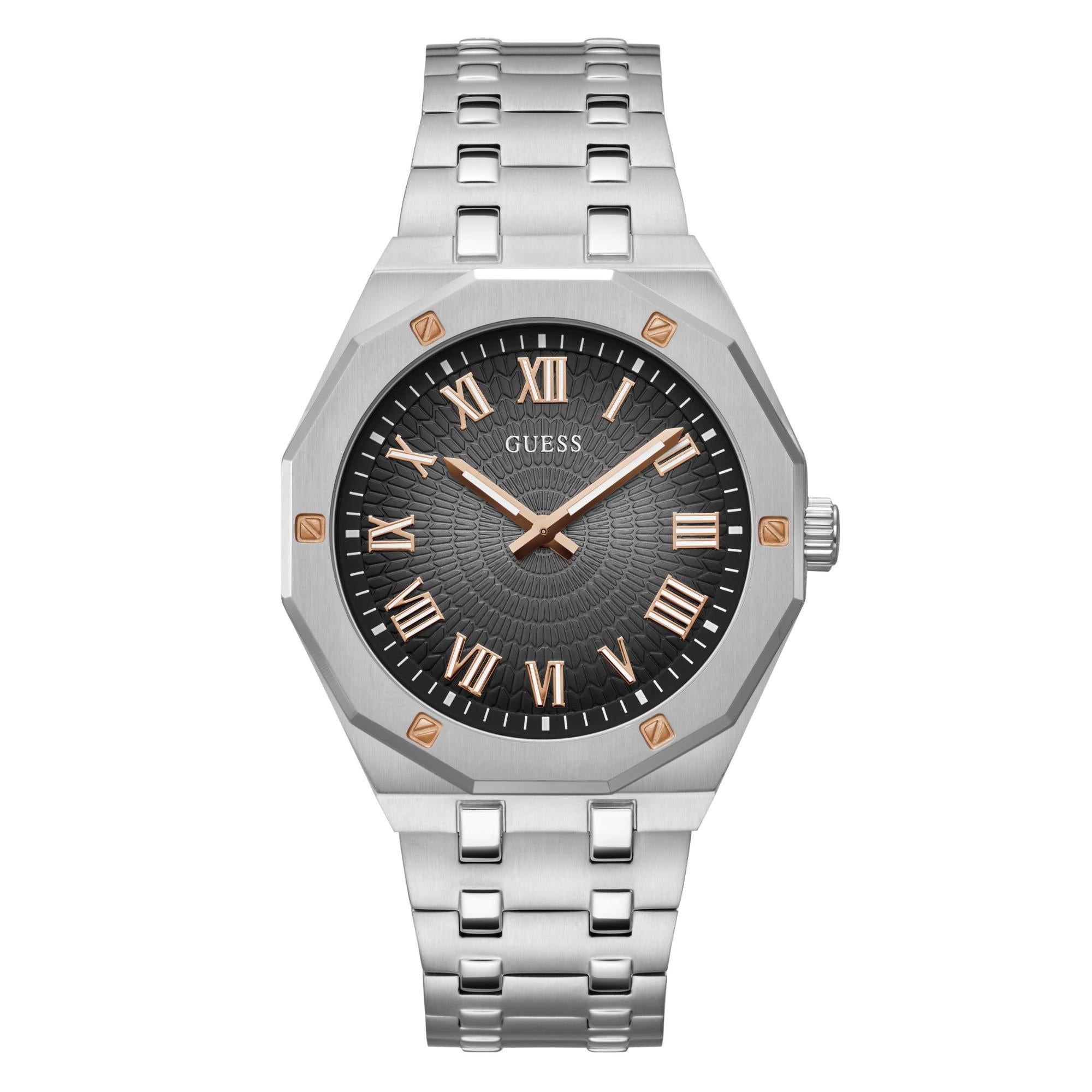 GUESS Gold Tone Analog Black Dial with Stainless Steel Strap Men's Watch GW0575G1