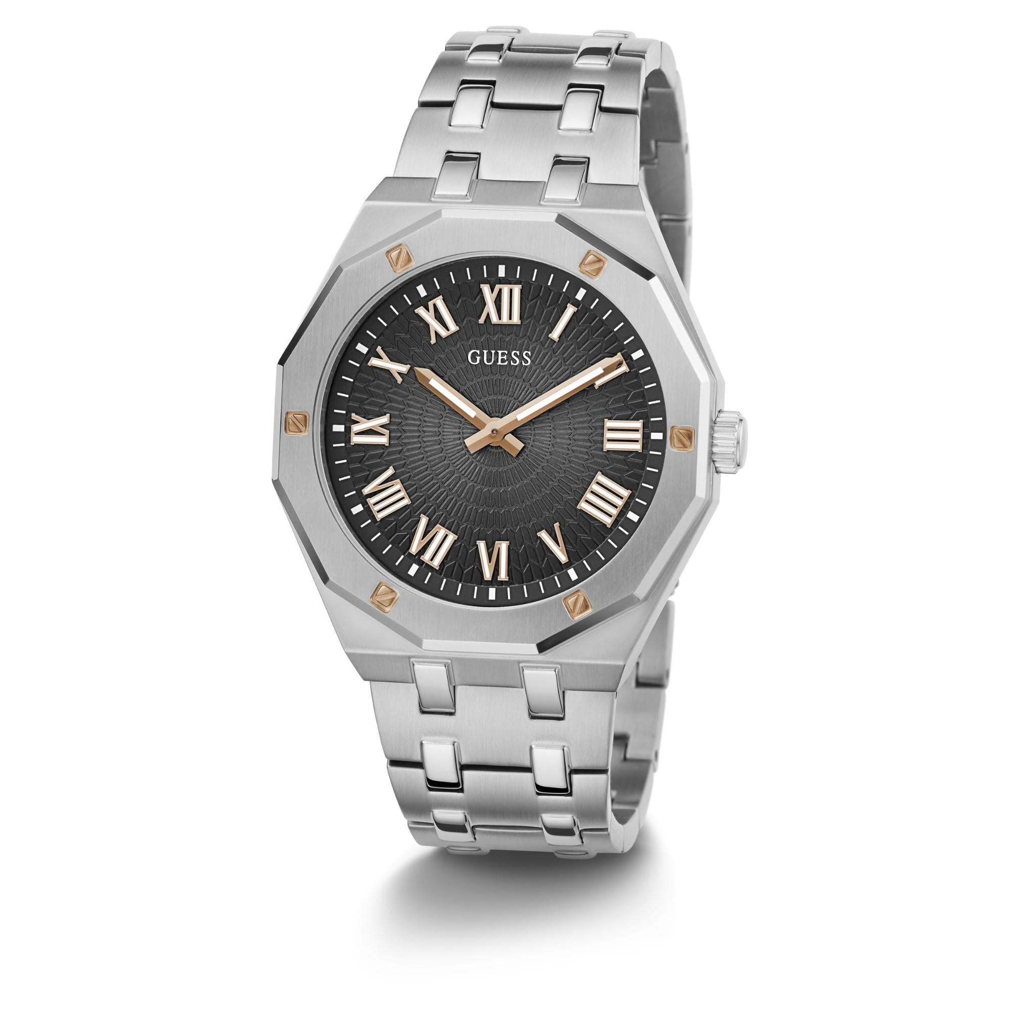 GUESS Gold Tone Analog Black Dial with Stainless Steel Strap Men's Watch GW0575G1