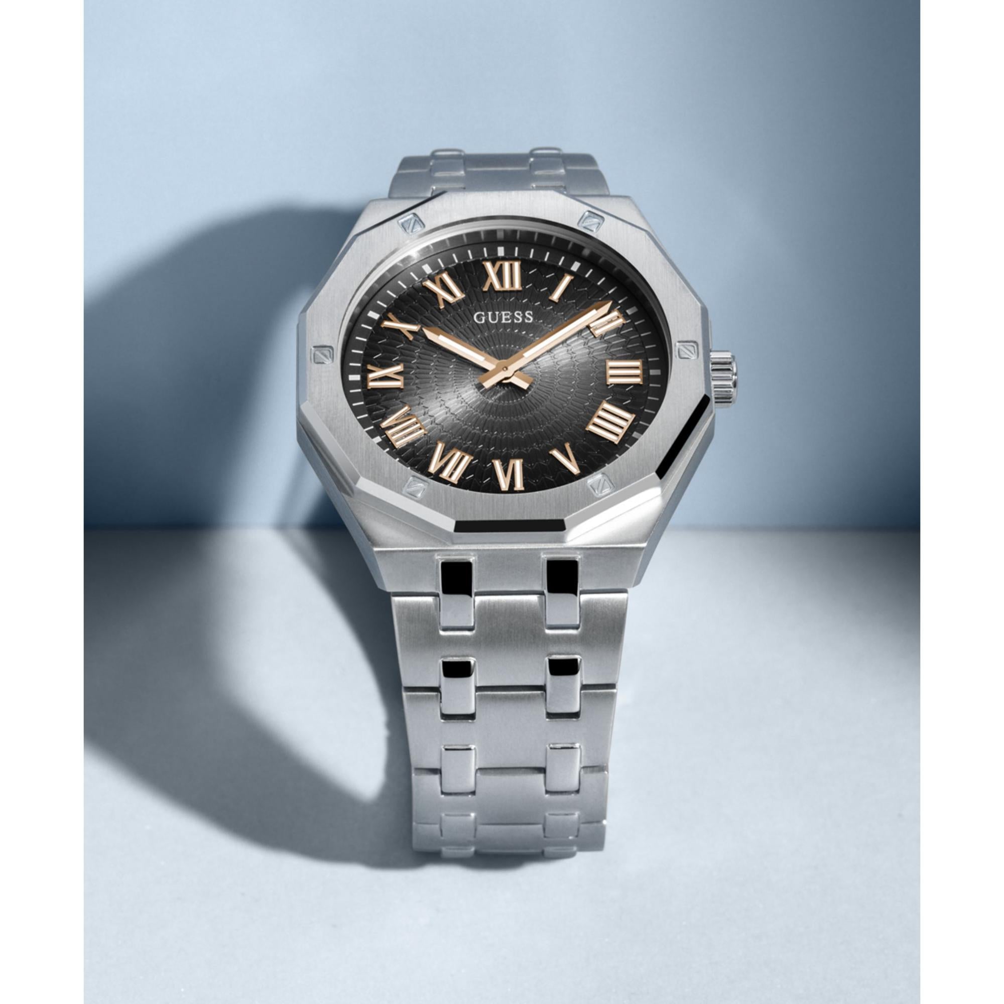 GUESS Gold Tone Analog Black Dial with Stainless Steel Strap Men's Watch GW0575G1