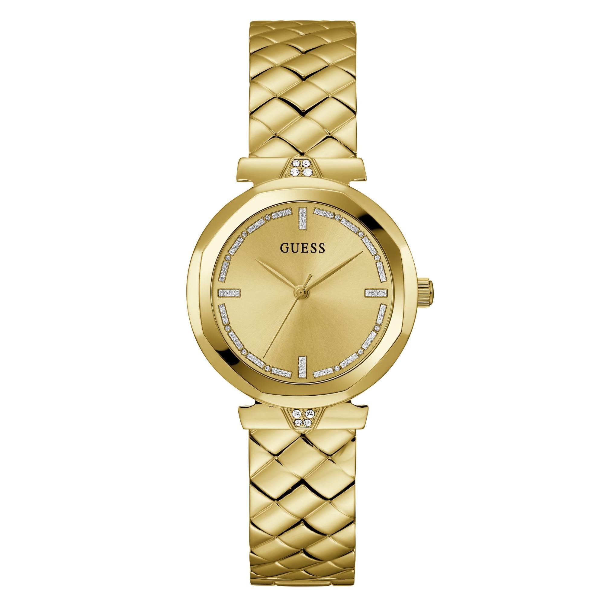 GUESS Gold Tone Analog Gold Dial with Elegant Crystal Accents Ladies Watch GW0613L2
