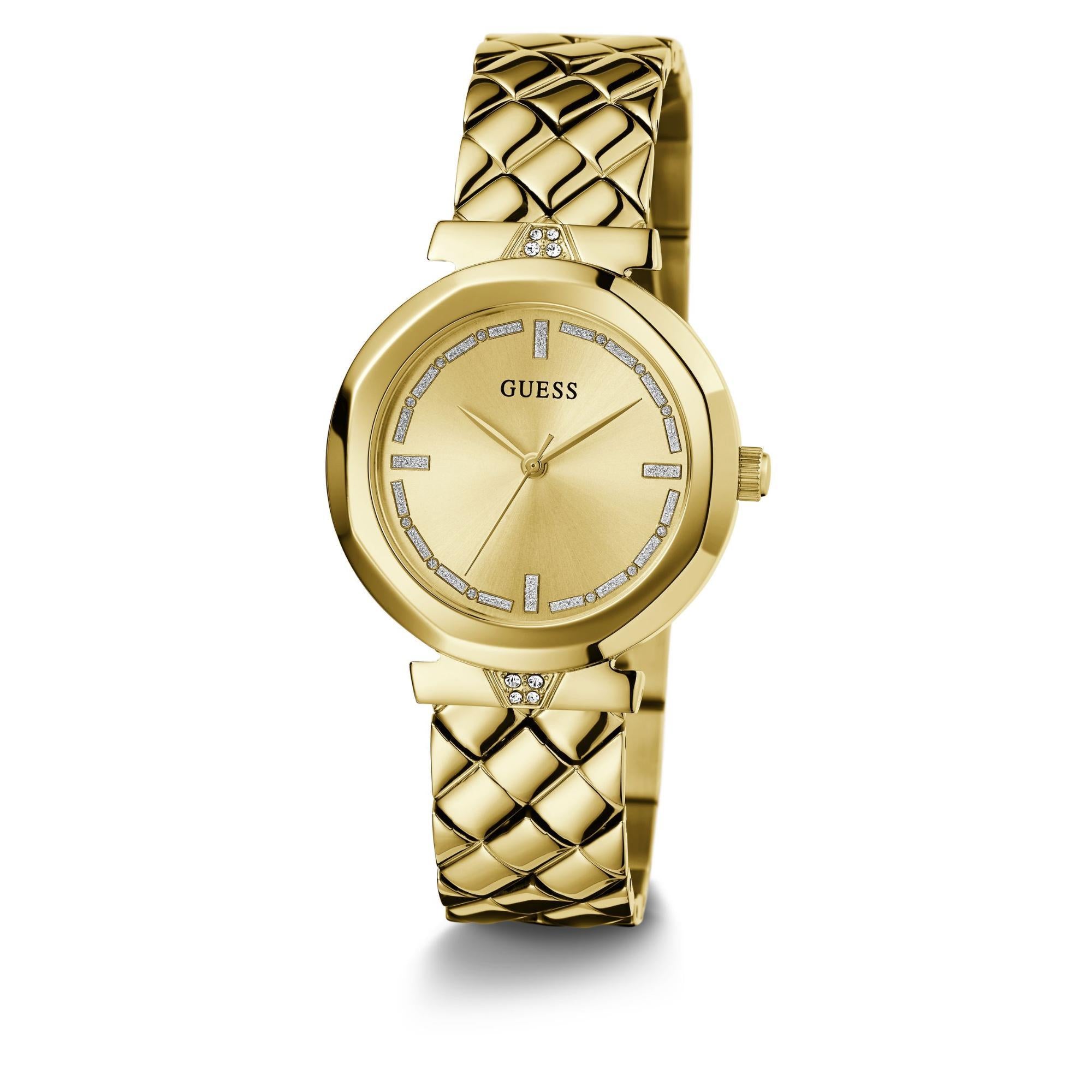 GUESS Gold Tone Analog Gold Dial with Elegant Crystal Accents Ladies Watch GW0613L2