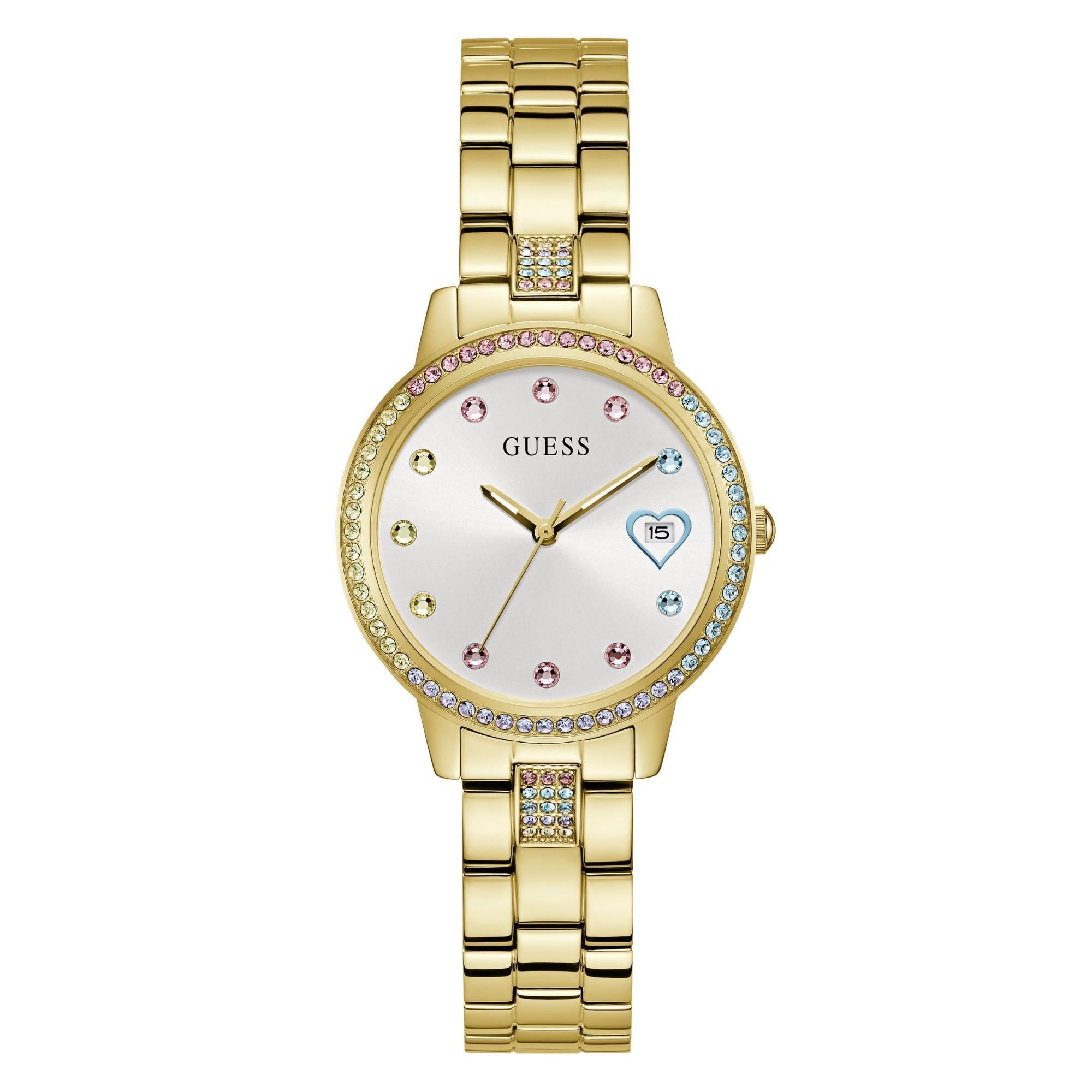 GUESS Gold Tone Date Stainless Steel White Dial Ladies Watch GW0657L21