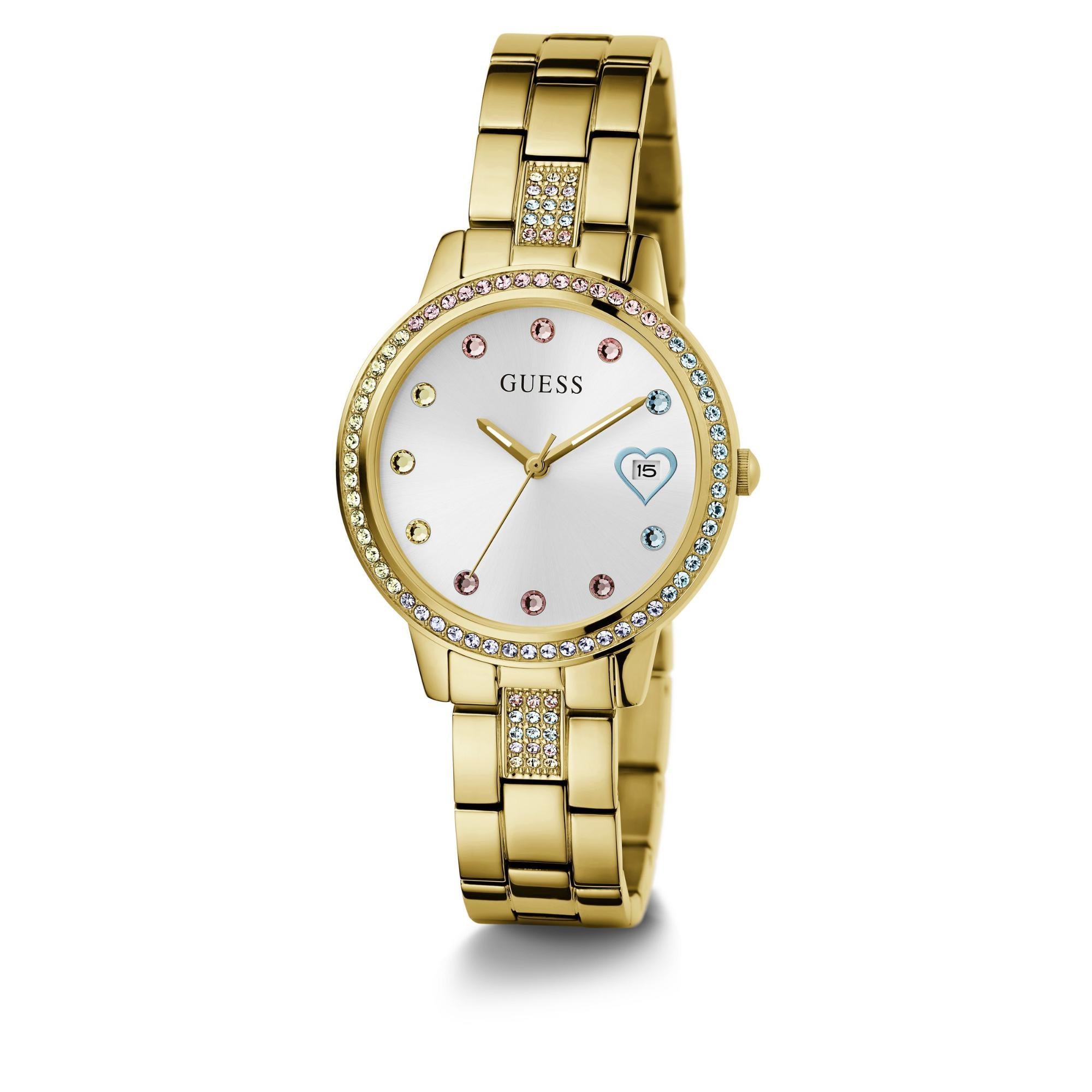 GUESS Gold Tone Date Stainless Steel White Dial Ladies Watch GW0657L21