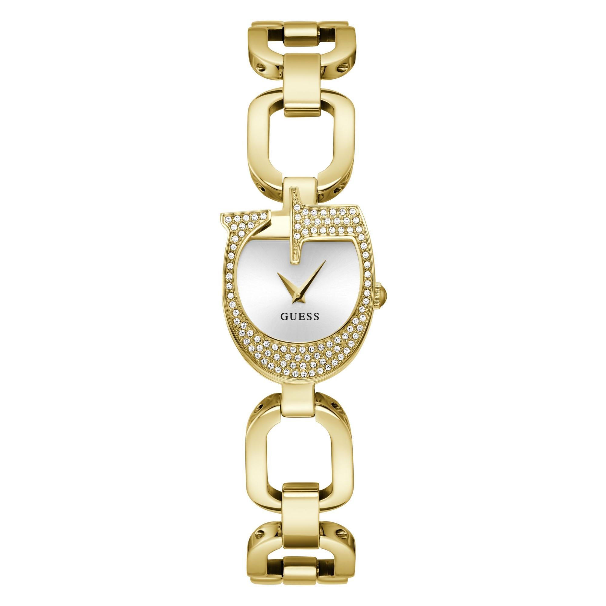 GUESS Gold Tone Analog Silver Dial with Crystal Accents Ladies Watch GW0683L2