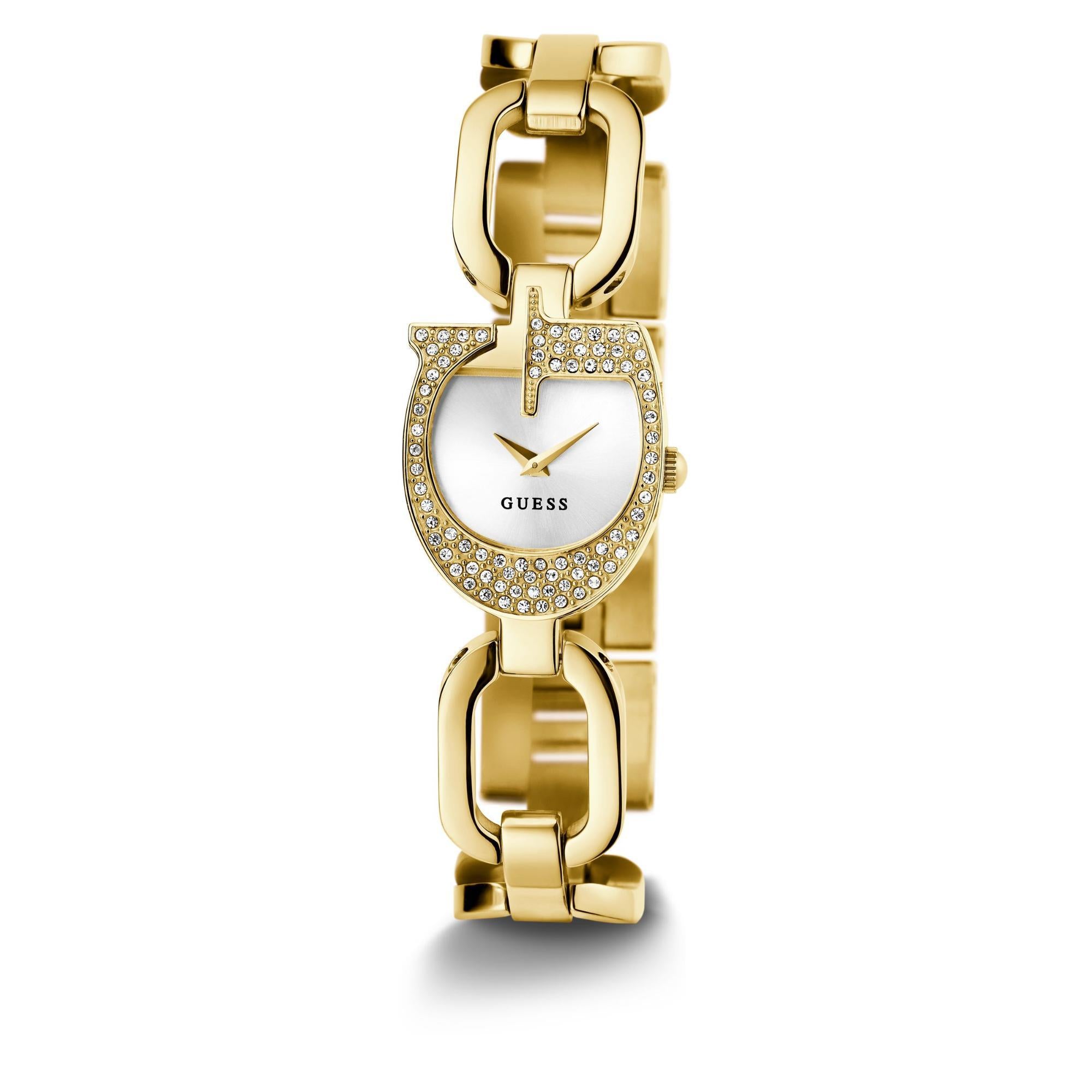 GUESS Gold Tone Analog Silver Dial with Crystal Accents Ladies Watch GW0683L2