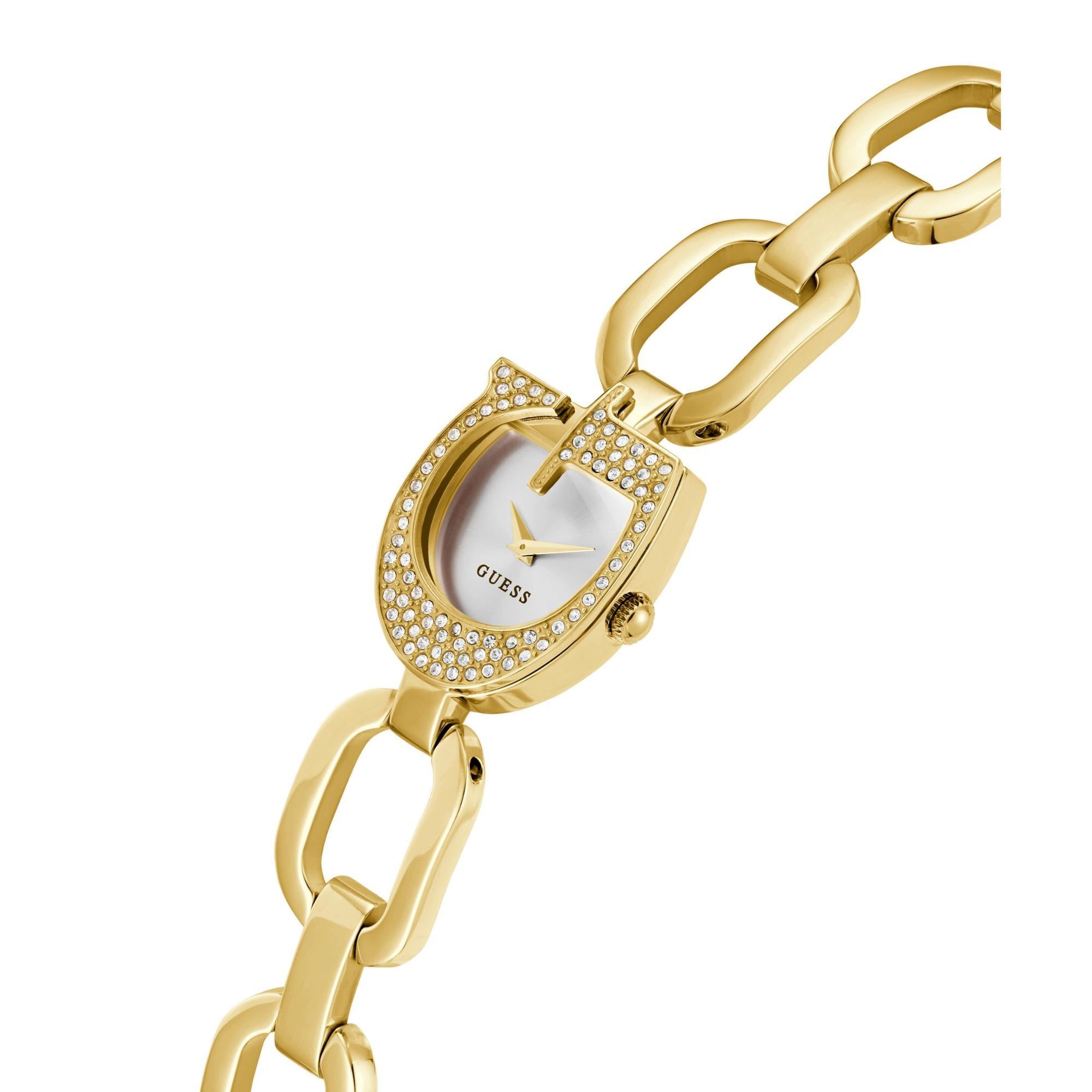 GUESS Gold Tone Analog Silver Dial with Crystal Accents Ladies Watch GW0683L2
