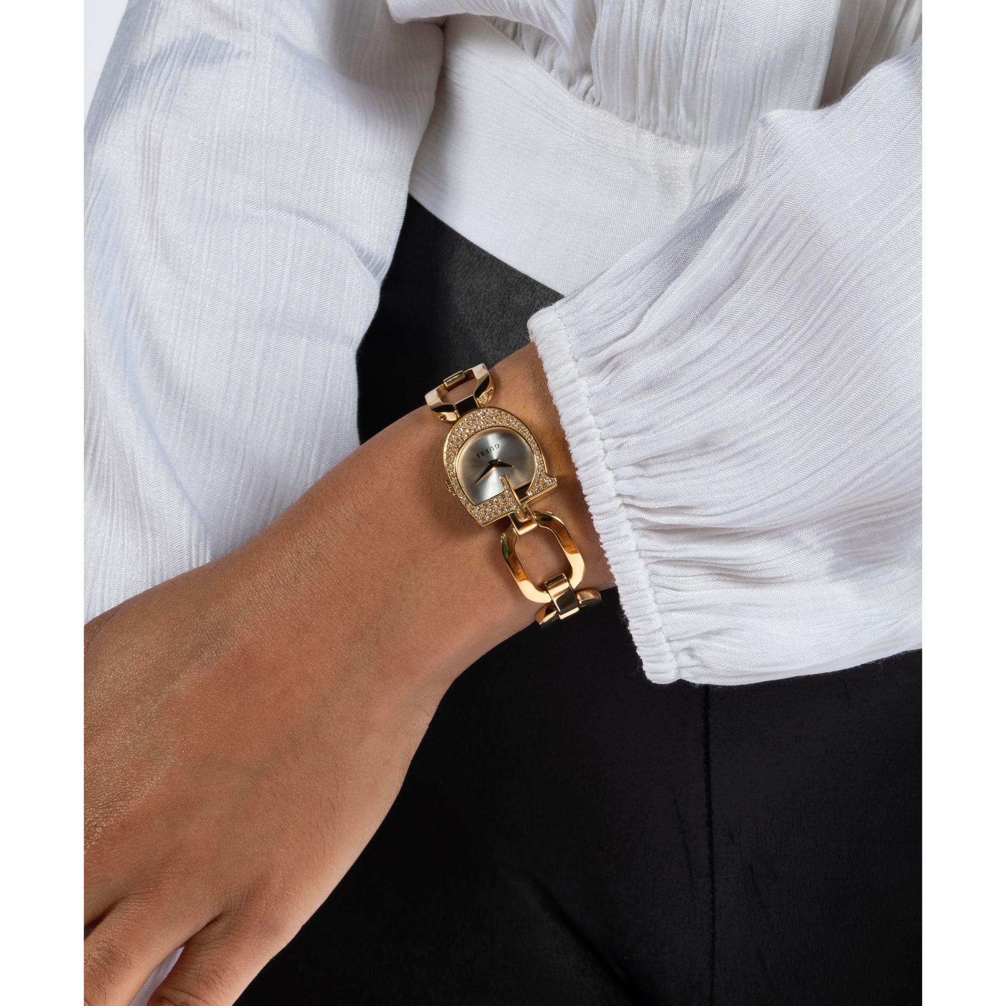 GUESS Gold Tone Analog Silver Dial with Crystal Accents Ladies Watch GW0683L2