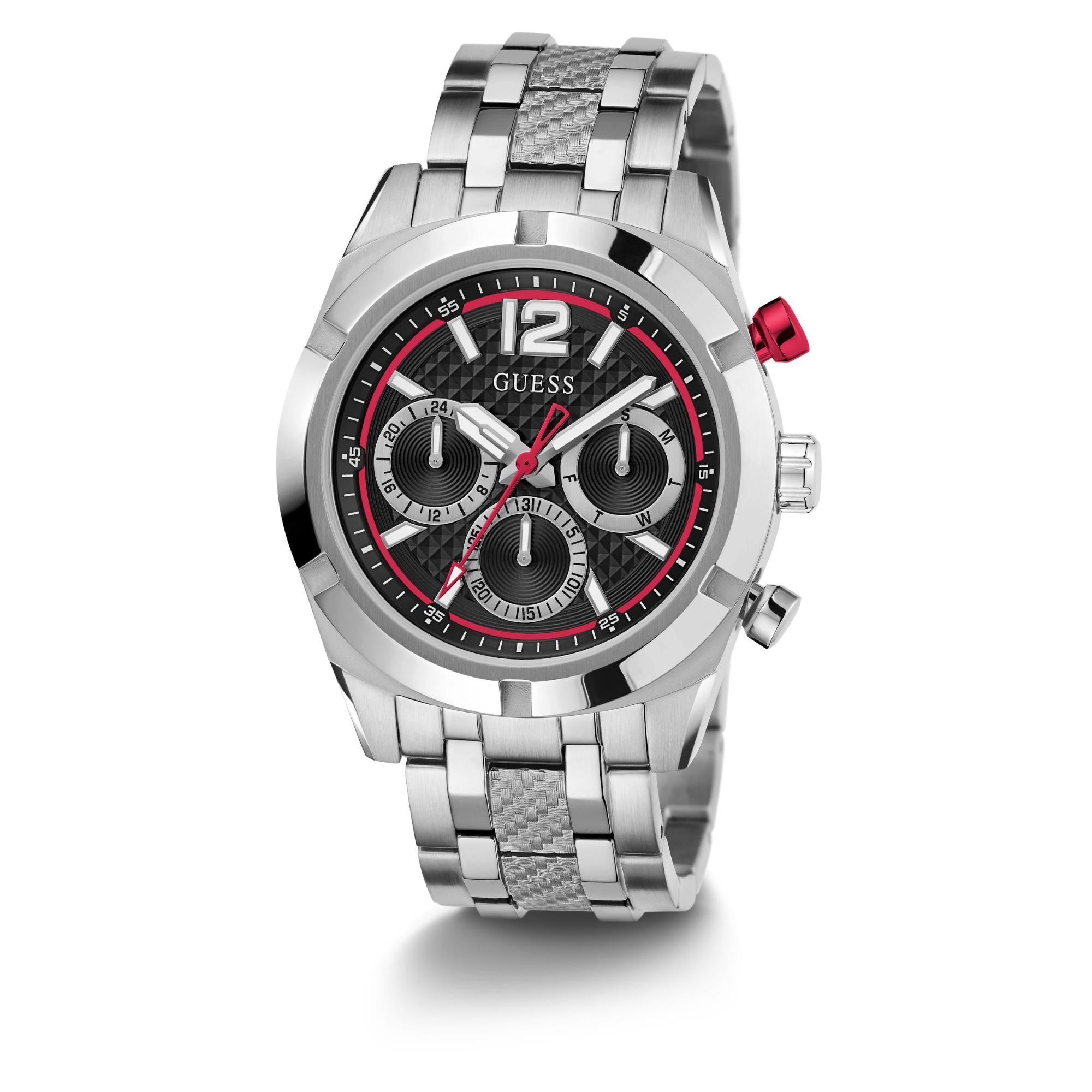 GUESS Silver Tone Multi-Function Black Dial with Chronograph Men's Watch GW0714G1
