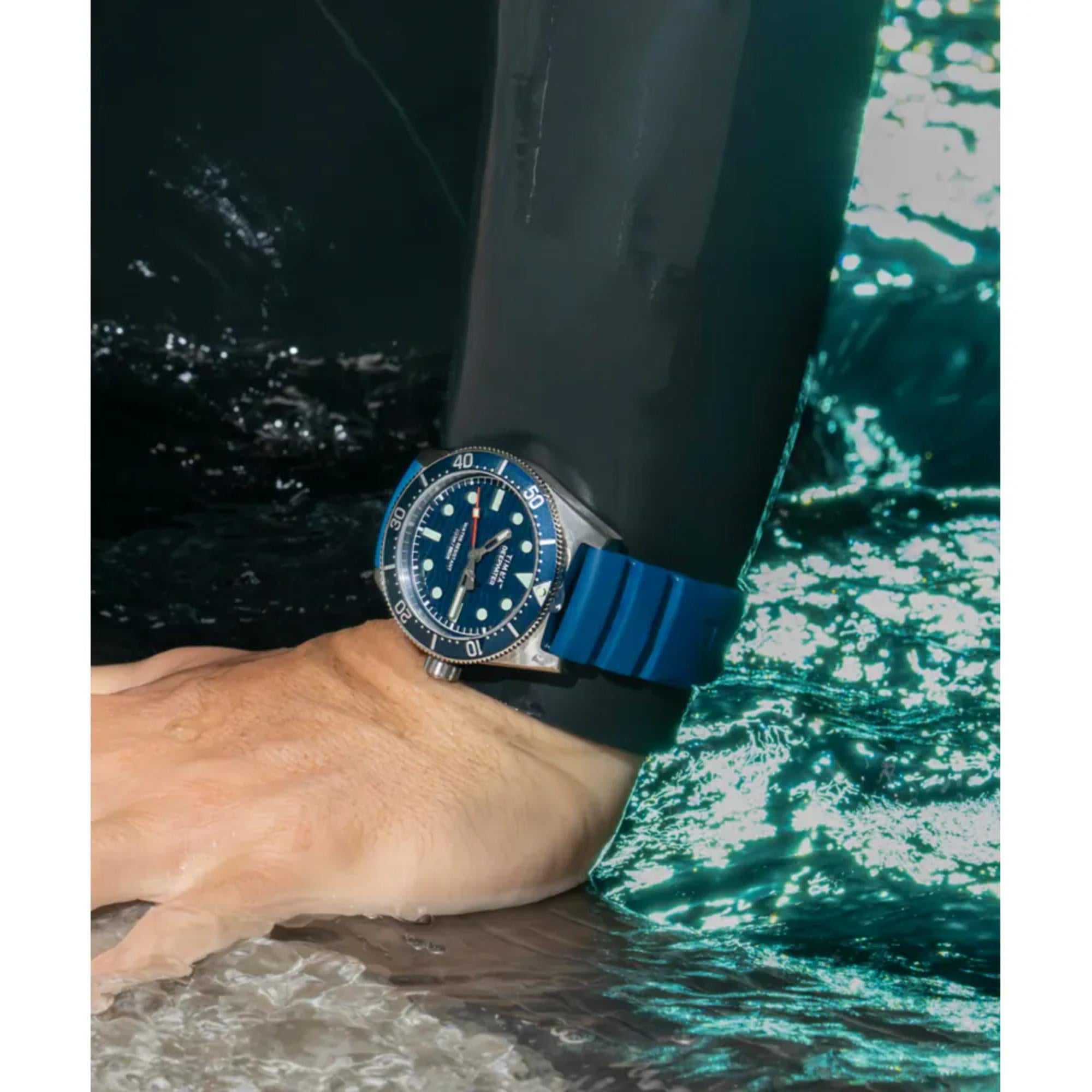Timex Deep Water Reef 200 GMT Black Dial Blue Bezel Blue Rubber Strap Men’s Watch TW2W75100