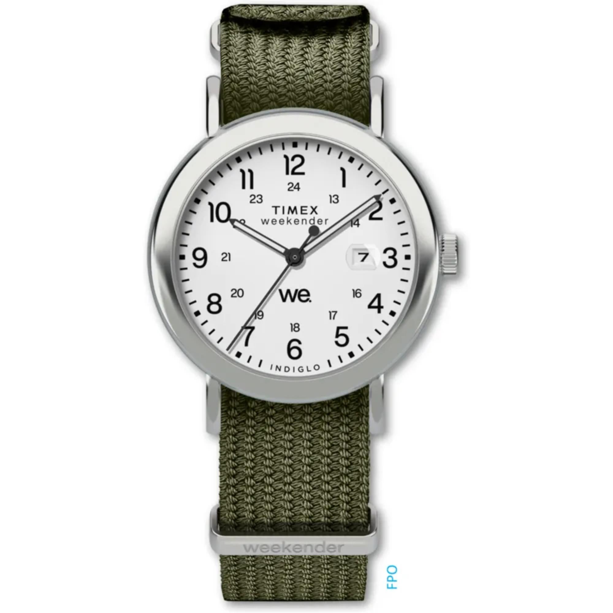 Timex Weekender White Dial Green Fabric Strap Men’s Watch TW2W86000