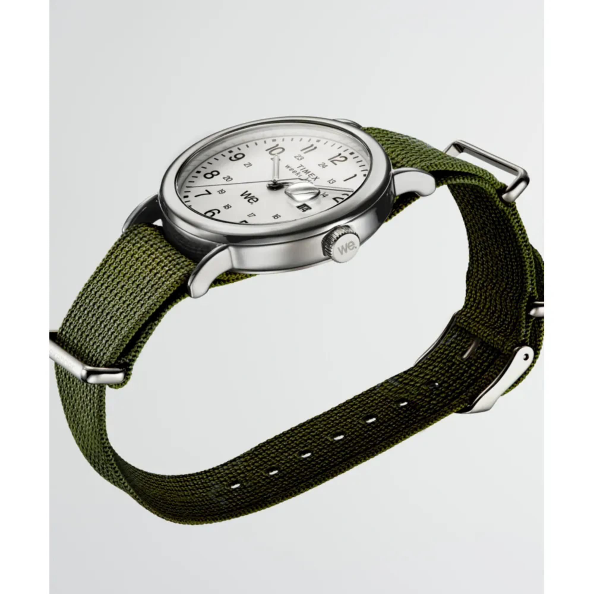 Timex Weekender White Dial Green Fabric Strap Men’s Watch TW2W86000