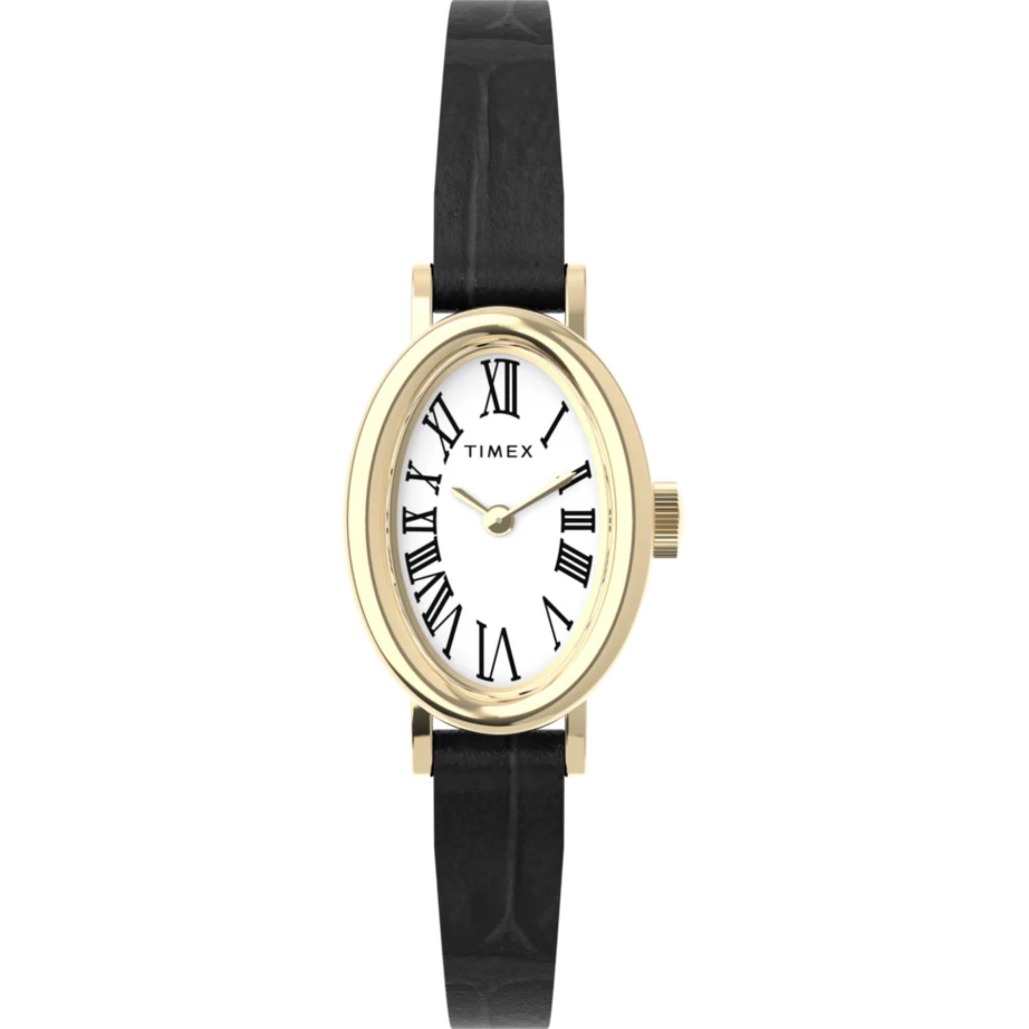 Timex Cavatina White Dial Black Leather Strap Women's Watch TW2W78300