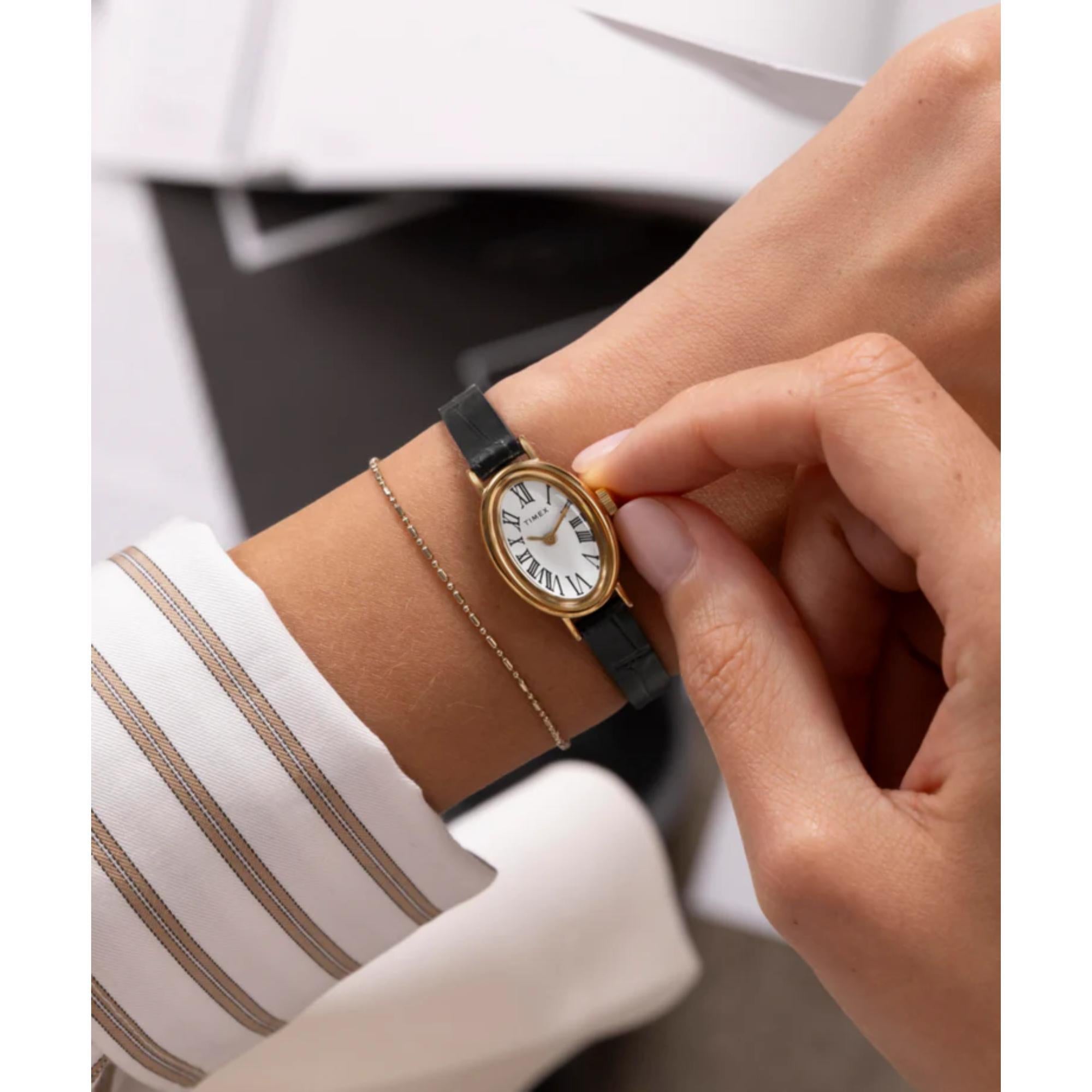 Timex Cavatina White Dial Black Leather Strap Women's Watch TW2W78300