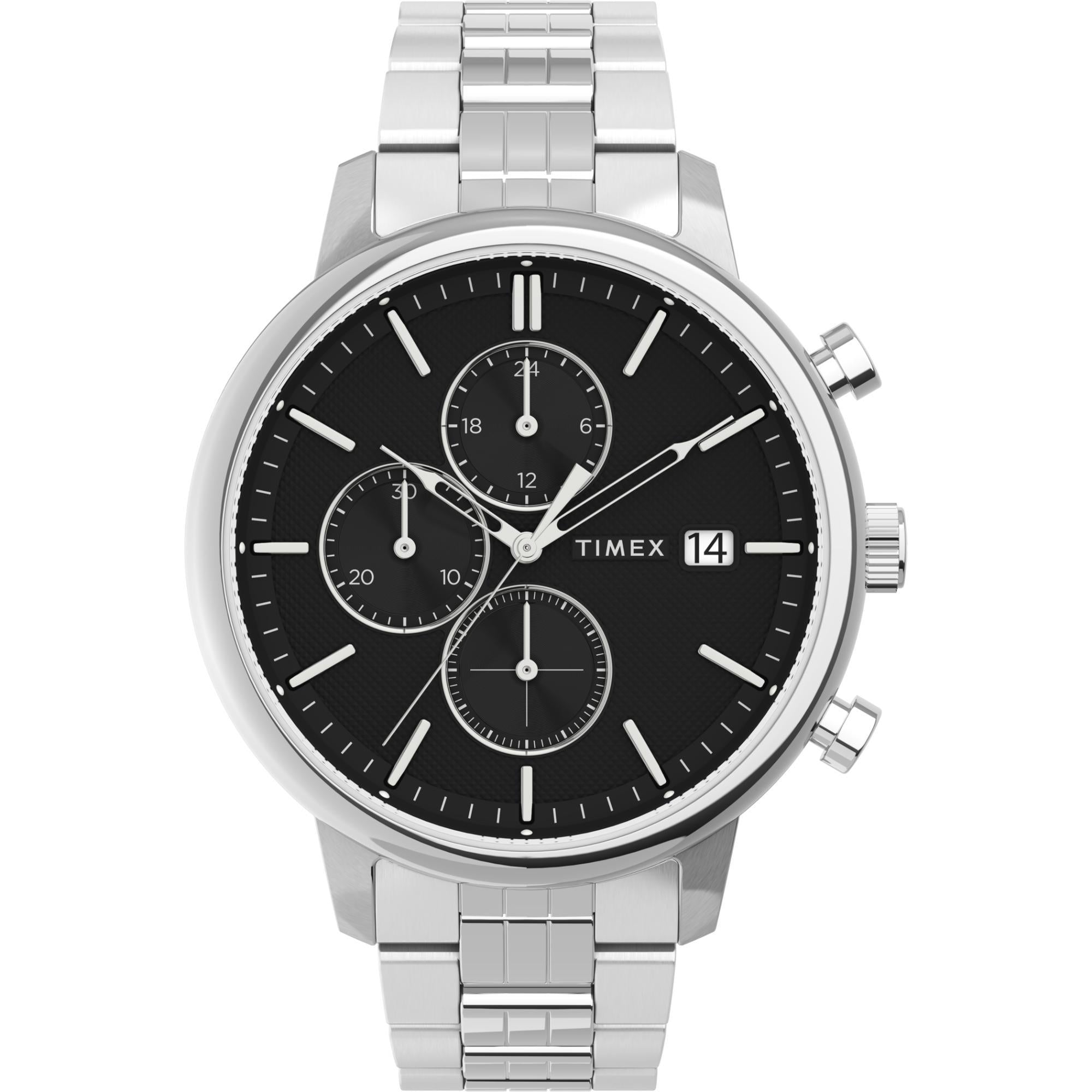 Timex Chicago Chrono Silver-Tone Case Black Dial with Stainless Steel Bracelet Men's Watch TW2V01600