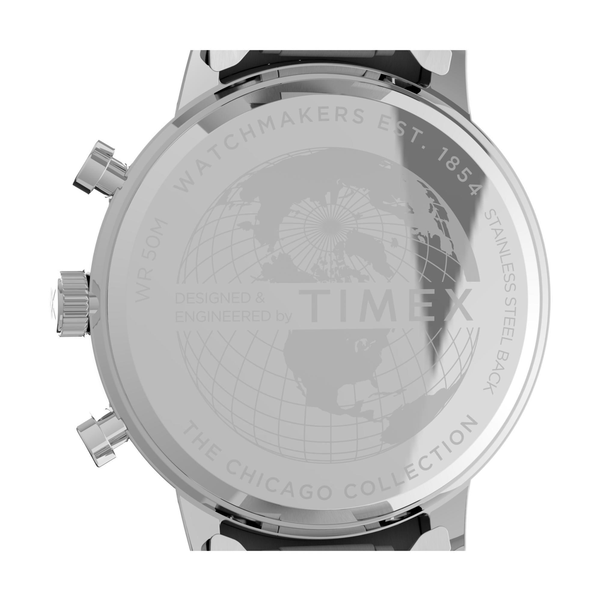 Timex Chicago Chrono Silver-Tone Case Black Dial with Stainless Steel Bracelet Men's Watch TW2V01600