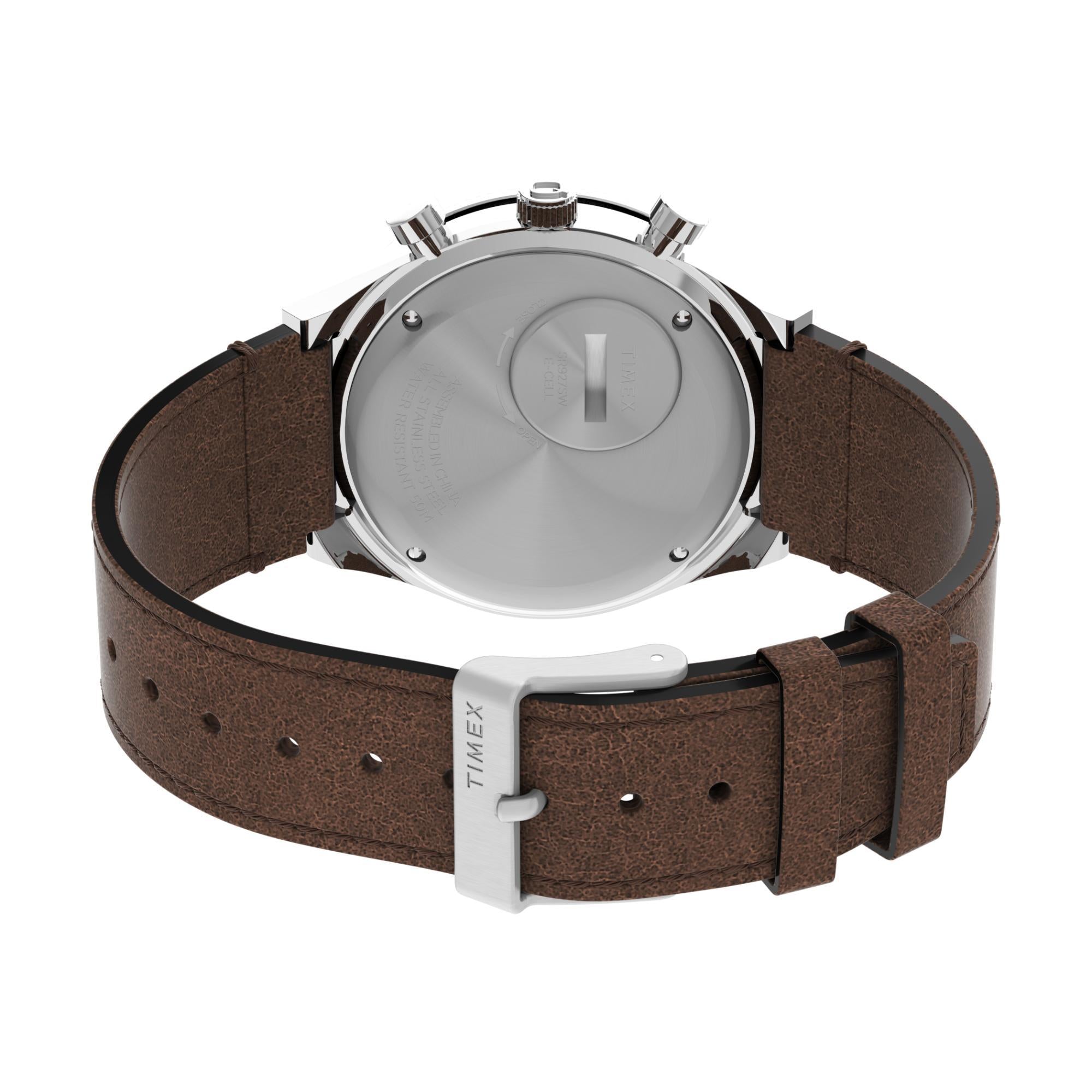 Timex Q Diver-Inspired Chrono Cream Dial Brown Leather Strap Men's Watch TW2V42800