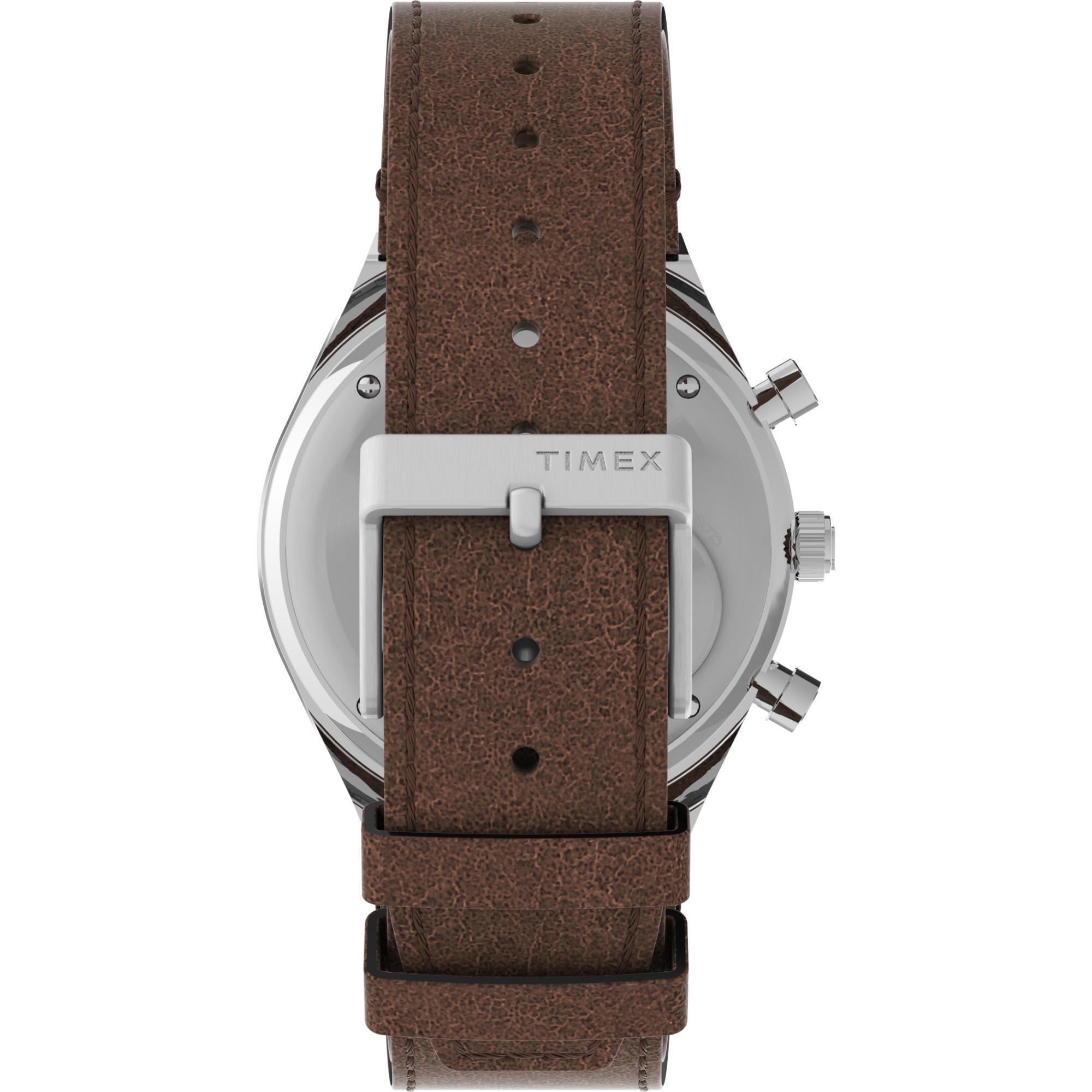 Timex Q Diver-Inspired Chrono Cream Dial Brown Leather Strap Men's Watch TW2V42800