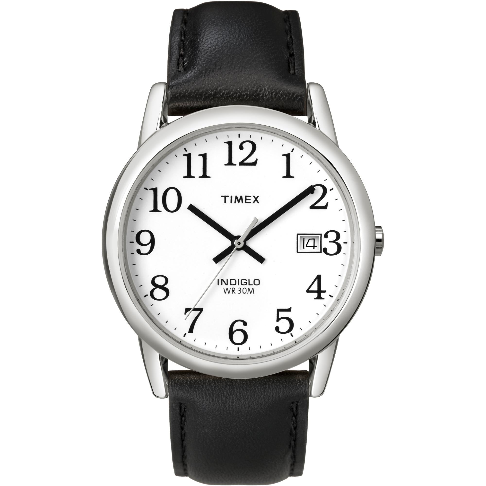 Timex White Dial Black Leather Strap Men's Watch T2H281