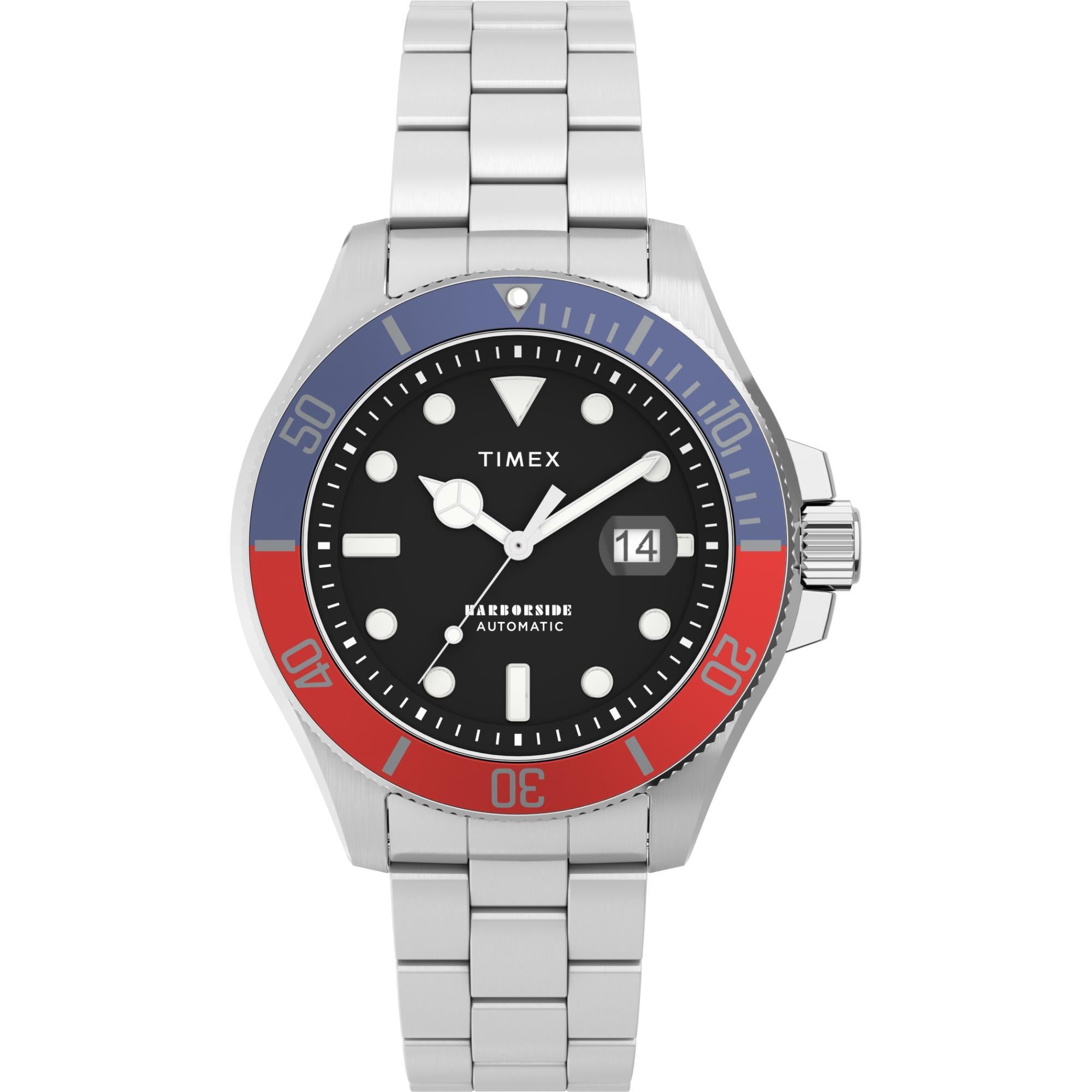 Timex Harborside Coast Automatic Silver-Tone Blue Dial with Red and Blue TR Bracelet Men's Watch TW2V72100