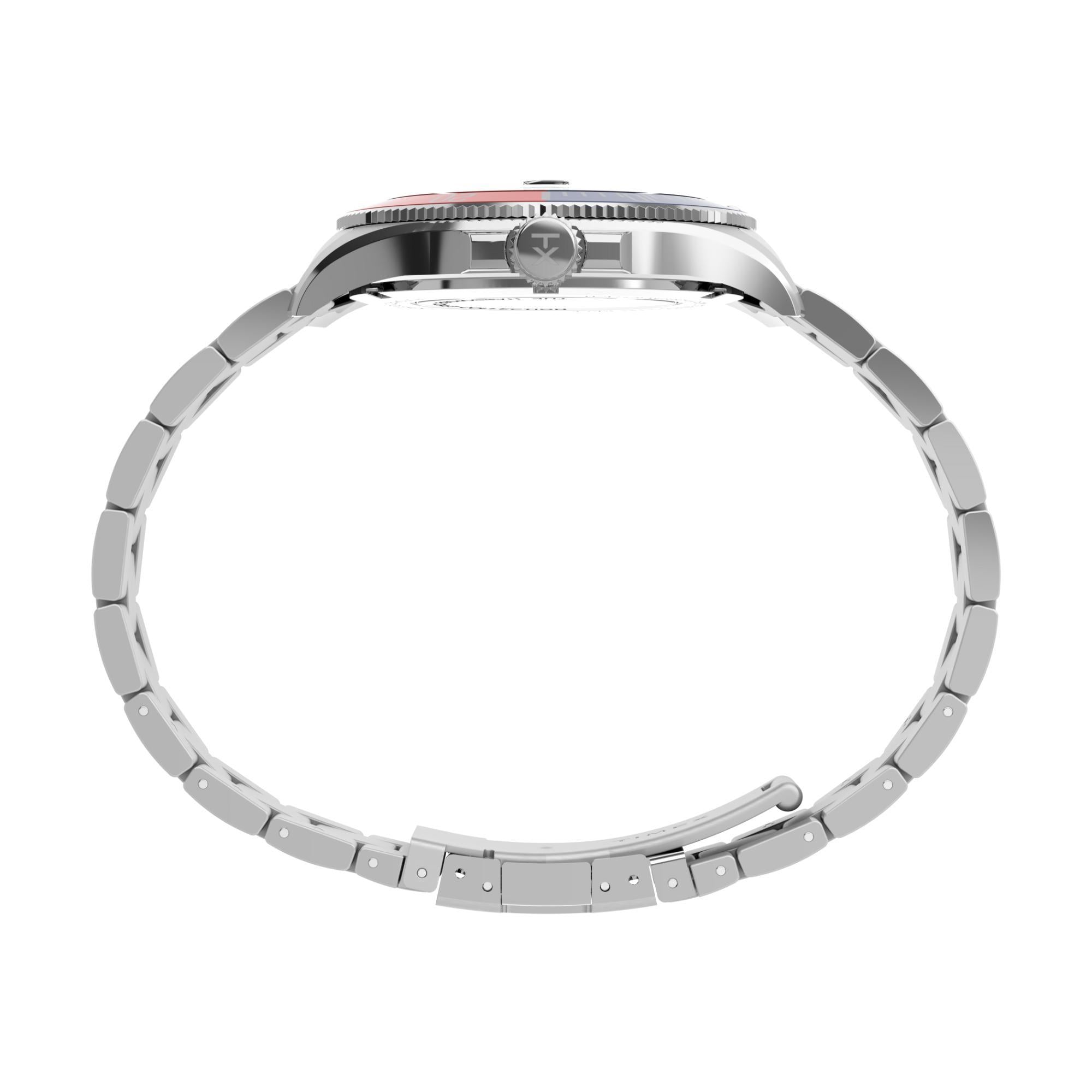 Timex Harborside Coast Automatic Silver-Tone Blue Dial with Red and Blue TR Bracelet Men's Watch TW2V72100