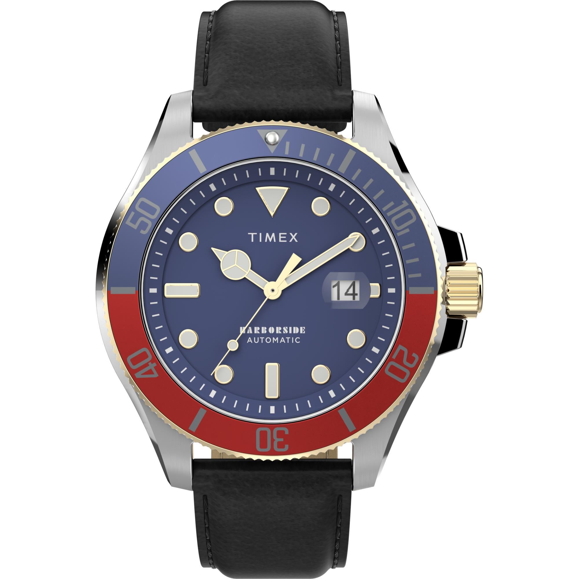 Timex Harborside Coast Automatic Two-Tone Blue Dial with Red and Blue TR Brown Men's Watch Strap TW2V72200
