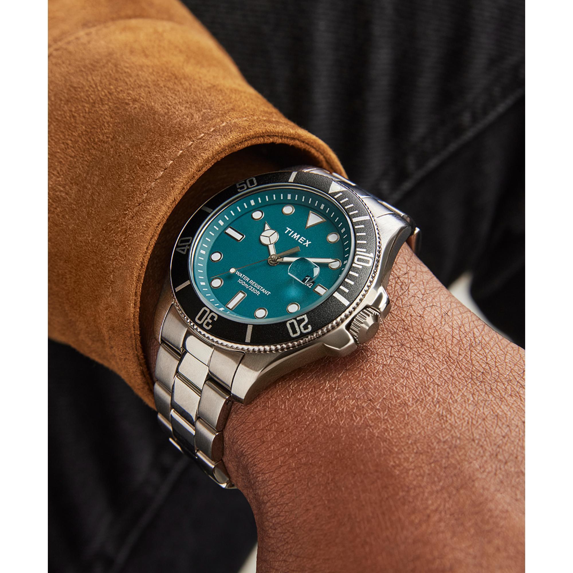Timex Harborside Coast 43mm Green Dial Steel Mens Watch TW2V91900