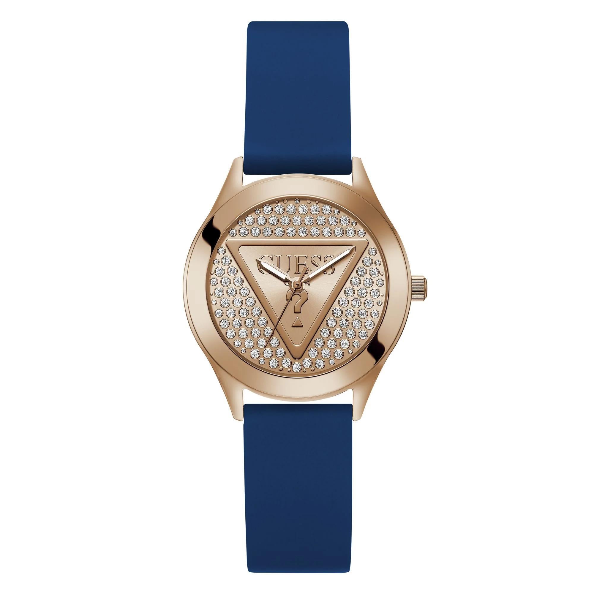 GUESS Analog Blue Dial Rose Gold-Tone Stainless Steel Ladies Watch GW0745L4