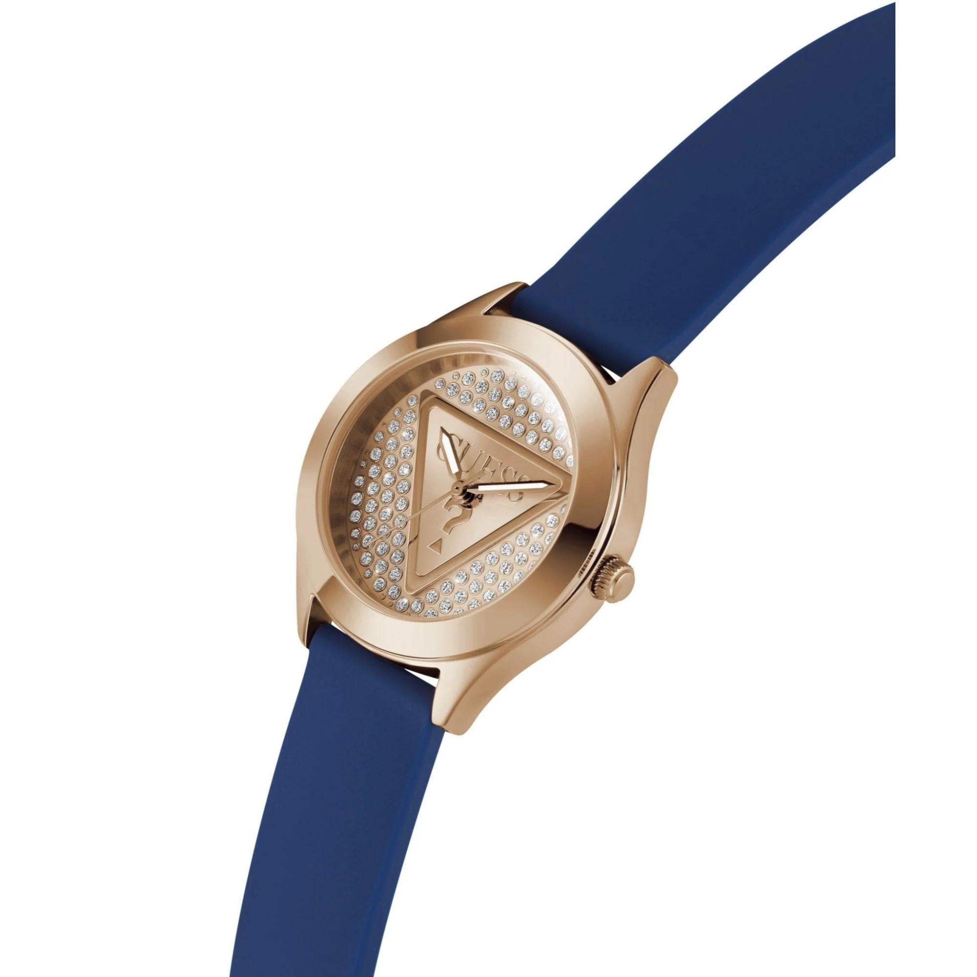 GUESS Analog Blue Dial Rose Gold-Tone Stainless Steel Ladies Watch GW0745L4