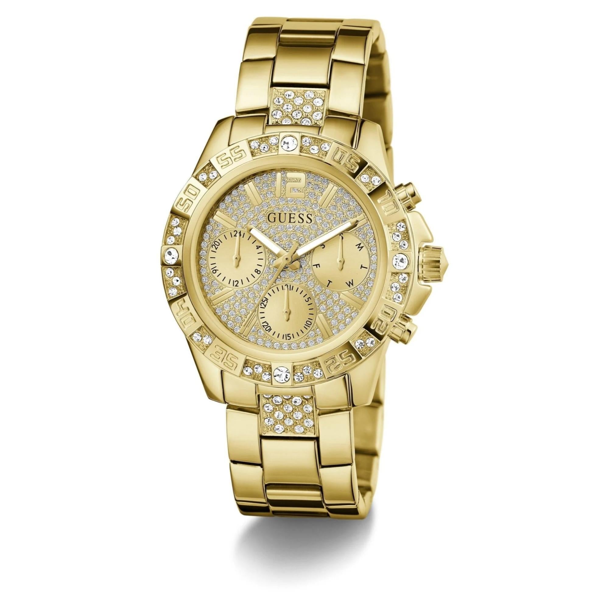 GUESS Ladies Majesty Gold Tone Stainless Steel Analog Champagne Dial Watch GW0771L2