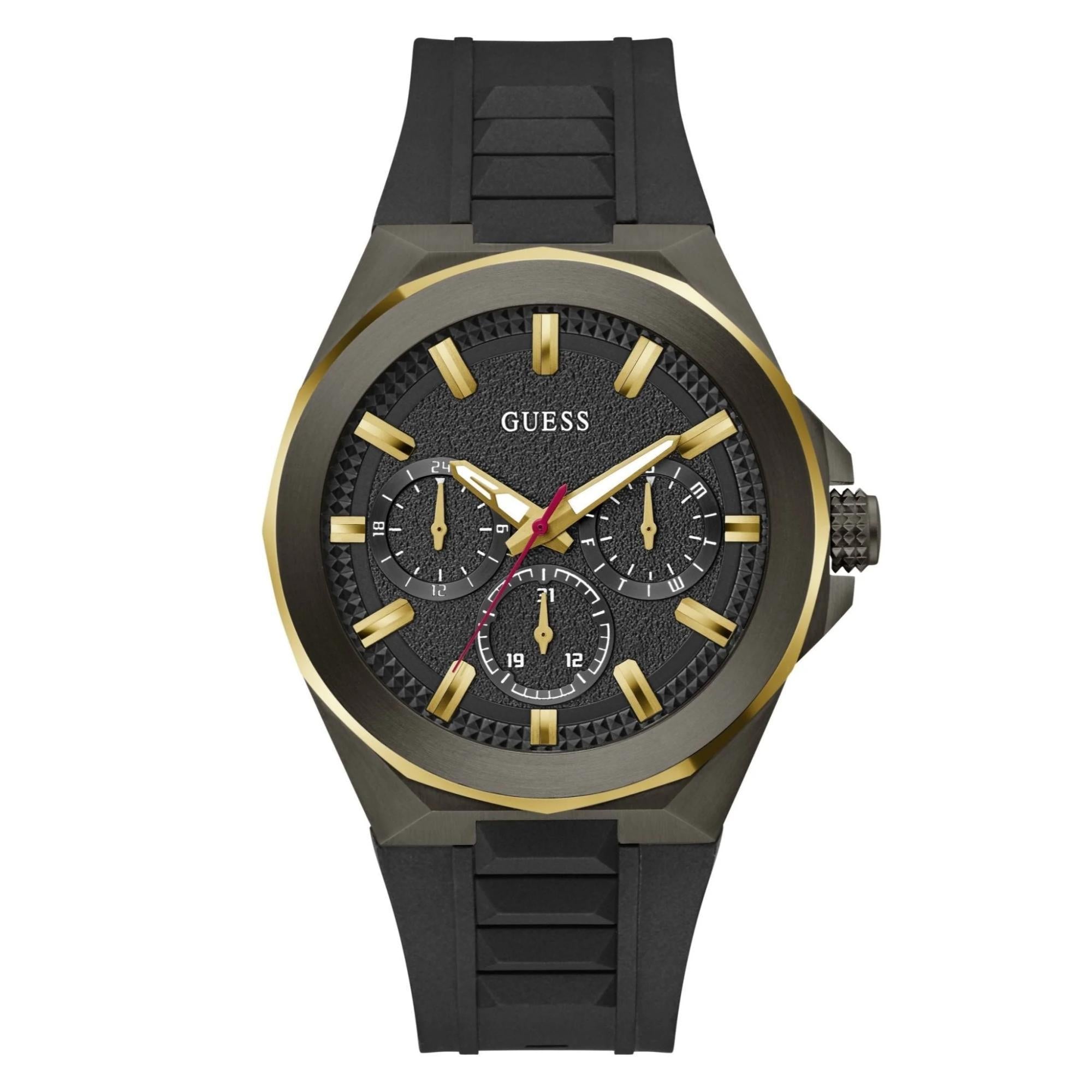 GUESS Multifunction Gents Dashboard Two-Tone Silicone Strap Black Dial Men’s Watch GW0799G1