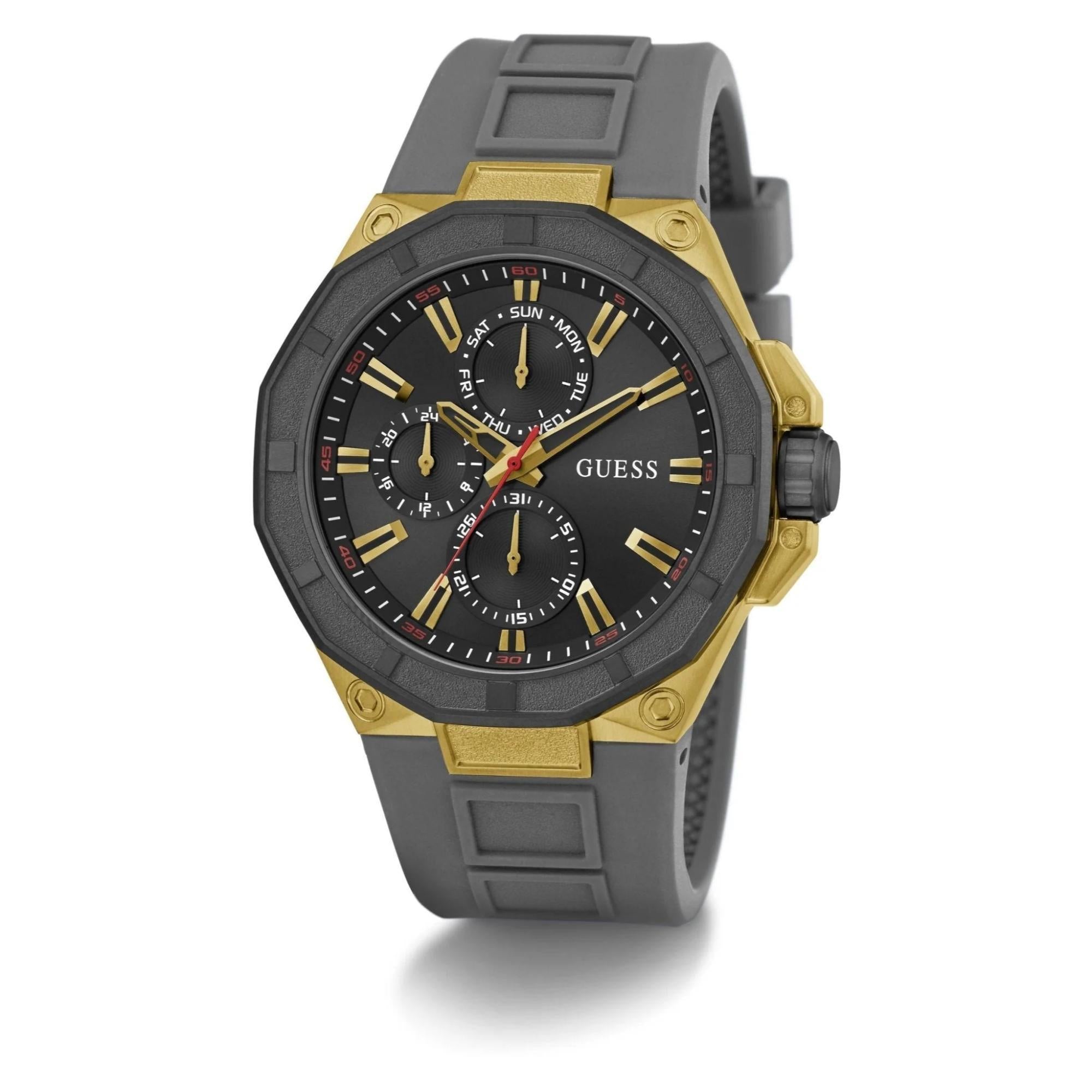 GUESS Multifunction Gents R2 Two-Tone Silicone Strap Black Dial Men’s Watch GW0803G1