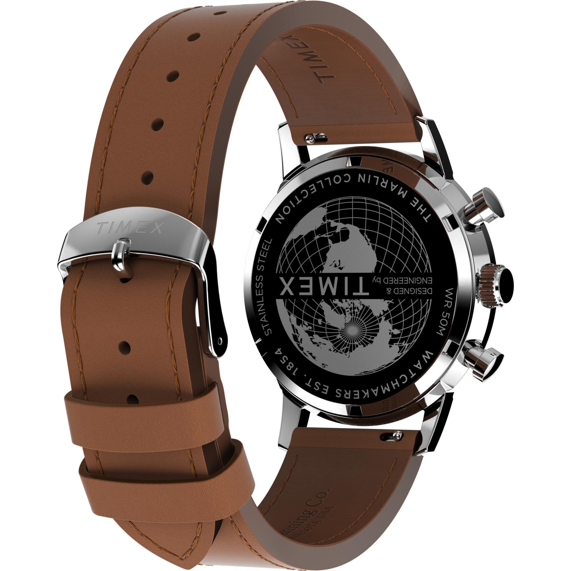 Timex Marlin Quartz Chronograph Green Dial Brown Leather Strap Men’s Watch TW2W10100