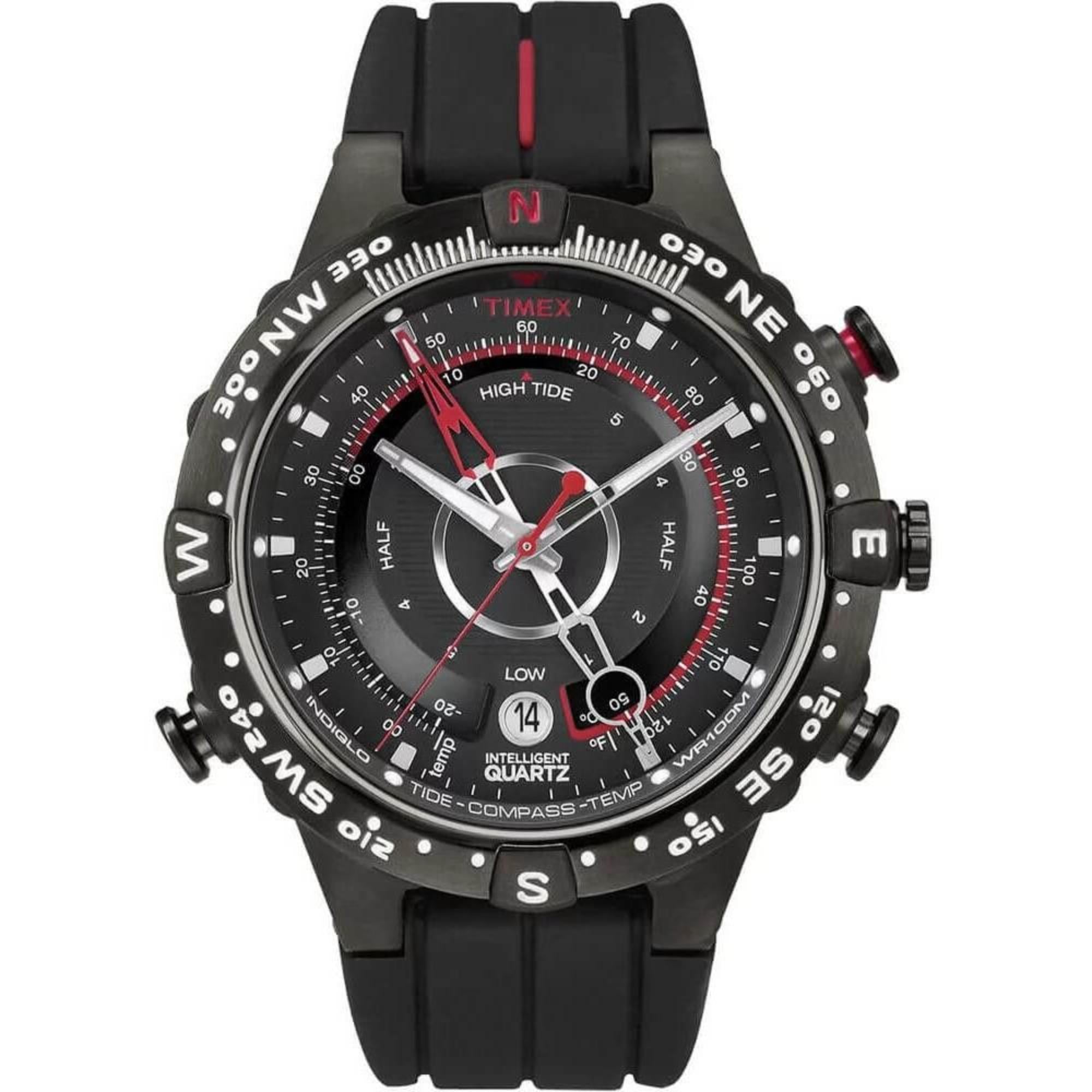 Timex IQ Tide Temp Compass Black Dial Rubber Strap Men’s Watch T2N720