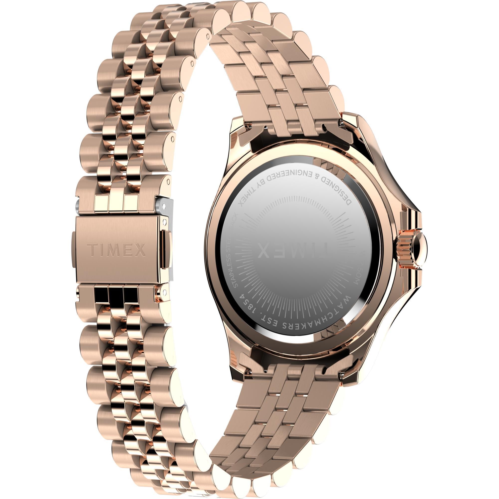 Timex Kaia Multifunction All Rose Gold-Tone Rainbow Crystal Accent Rose Gold Dial Women’s Watch TW2W34200