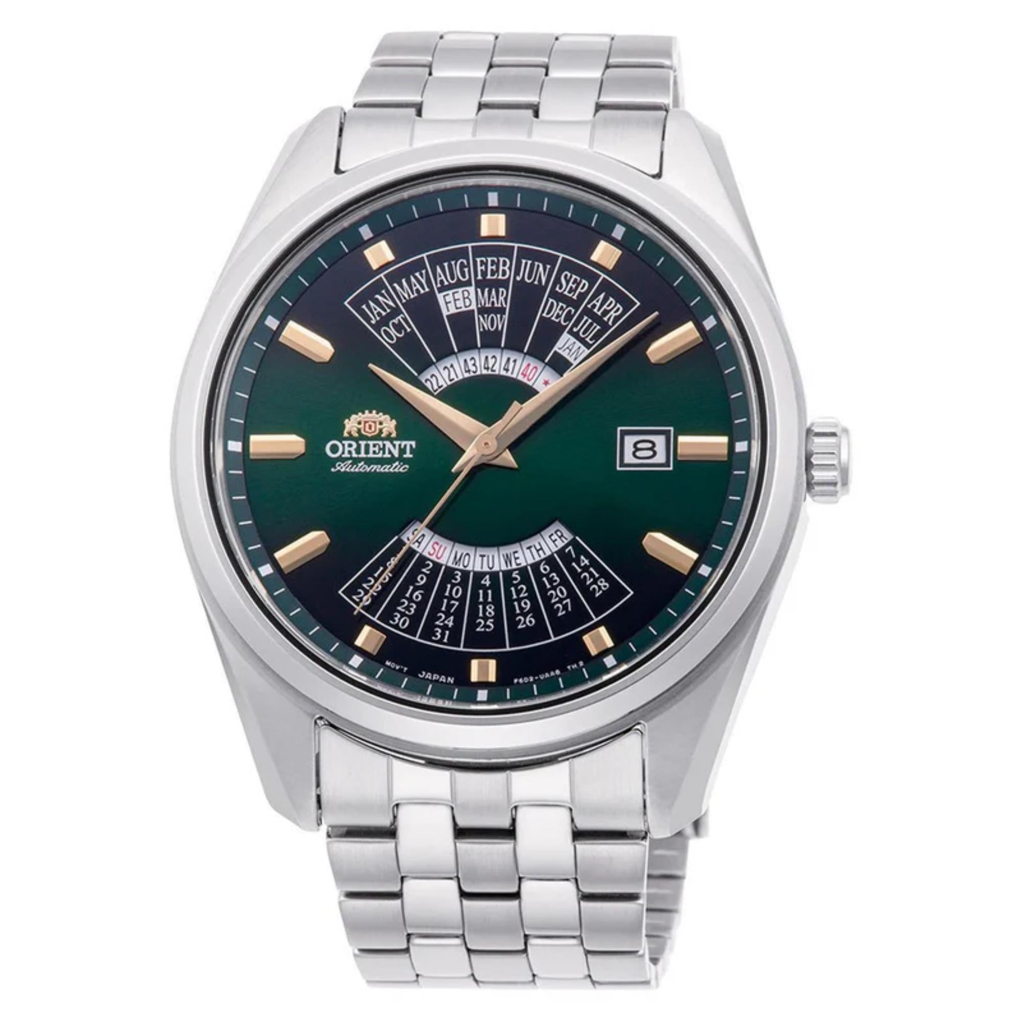 Orient Multi-Year Calendar Mechanical Green Dial Stainless Steel Bracelet Men’s Watch RA-BA0002E30B