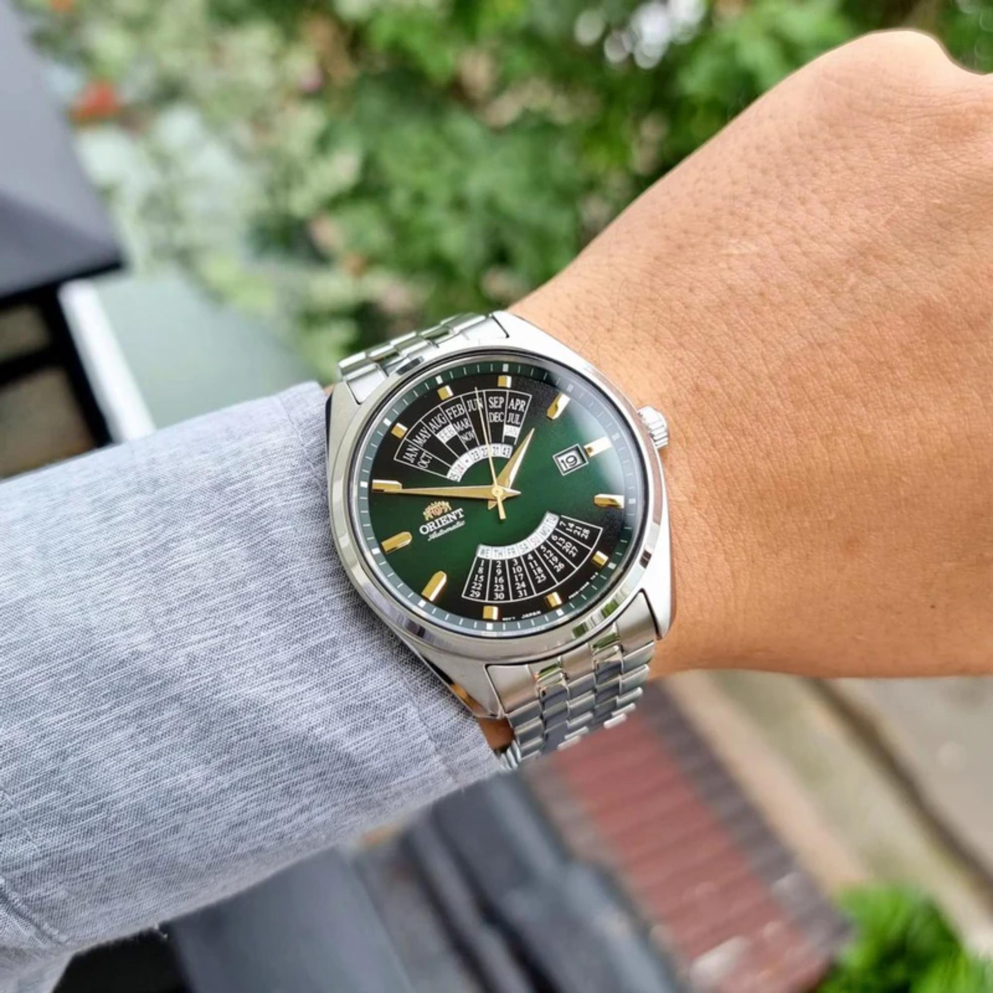 Orient Multi-Year Calendar Mechanical Green Dial Stainless Steel Bracelet Men’s Watch RA-BA0002E30B