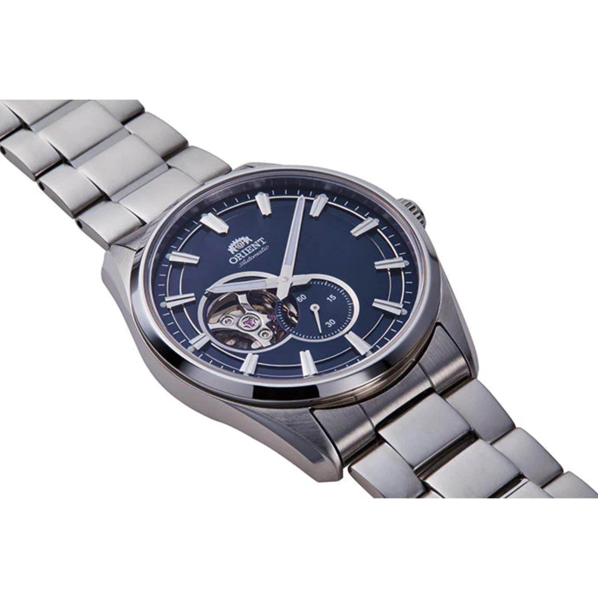 Orient Stretto 40.8mm Semi Skeleton Blue Dial Steel Mens Automatic Watch RA-AR0003L30B