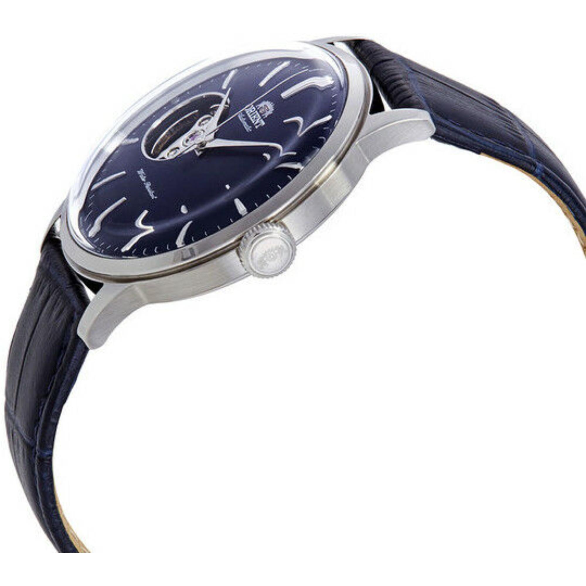 Orient Bambino 40.5mm Open Heart Blue Dial Leather Mens Automatic Watch RA-AG0005L30B