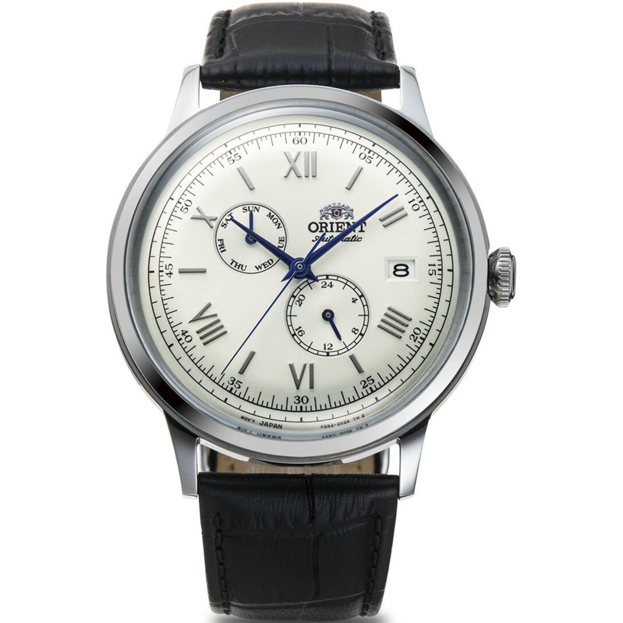 Orient Bambino Version 8 Classic Vintage Style Automatic White Dial Leather Strap Men’s Dress Watch RA-AK0701S30B