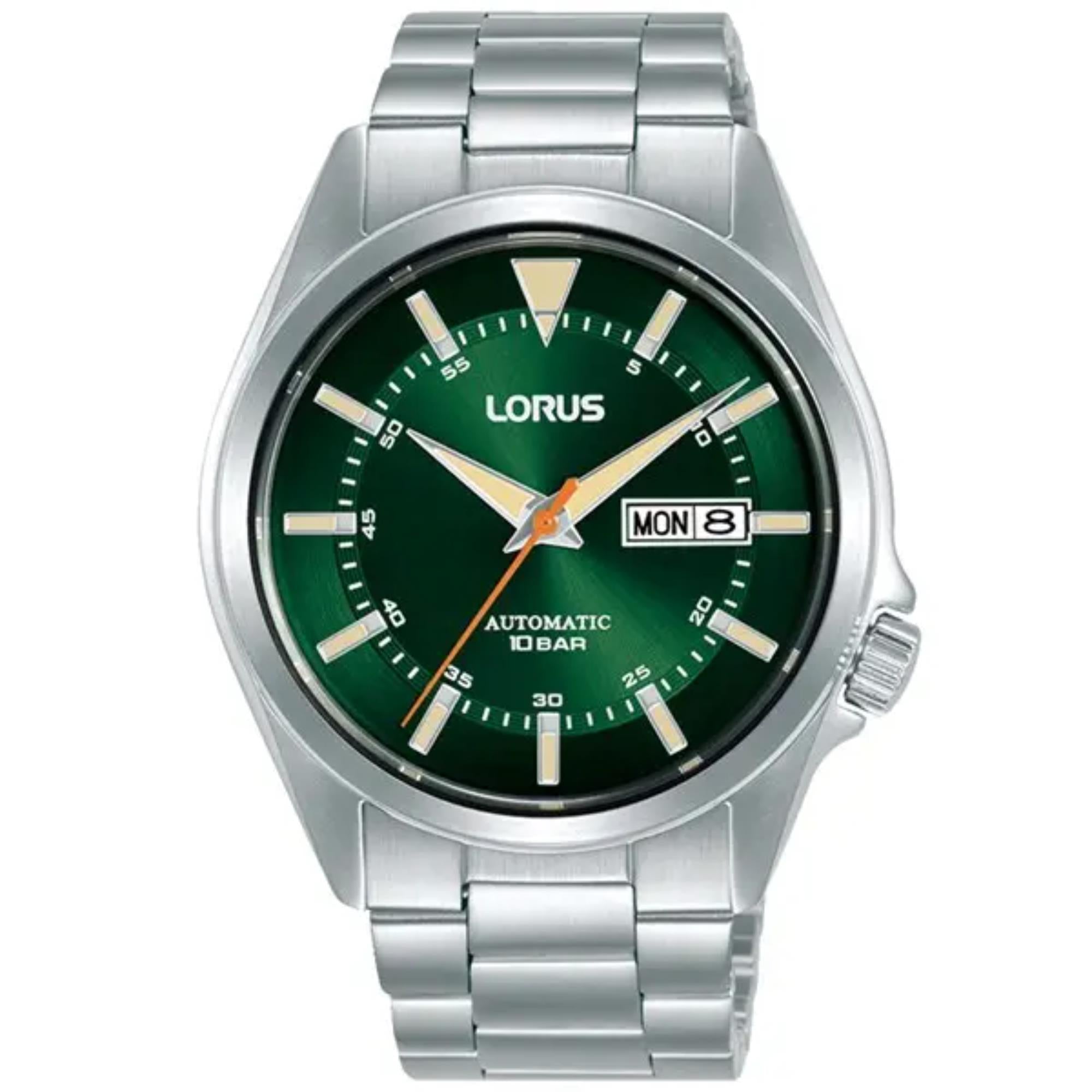 Lorus Automatic Green Dial Silver Bracelet Men’s Watch RL421BX9