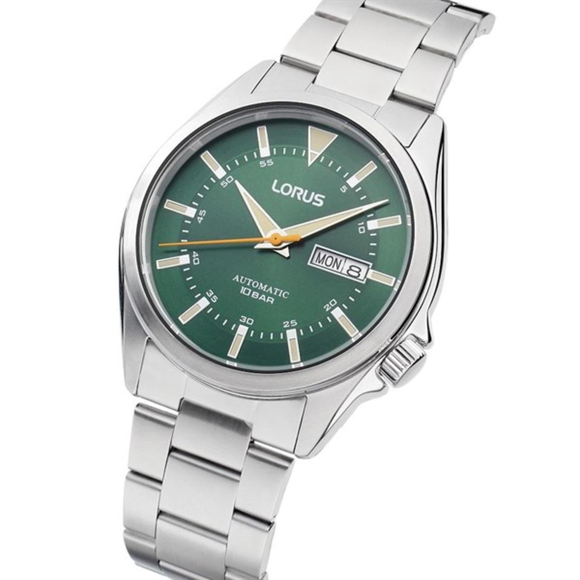 Lorus Automatic Green Dial Silver Bracelet Men’s Watch RL421BX9