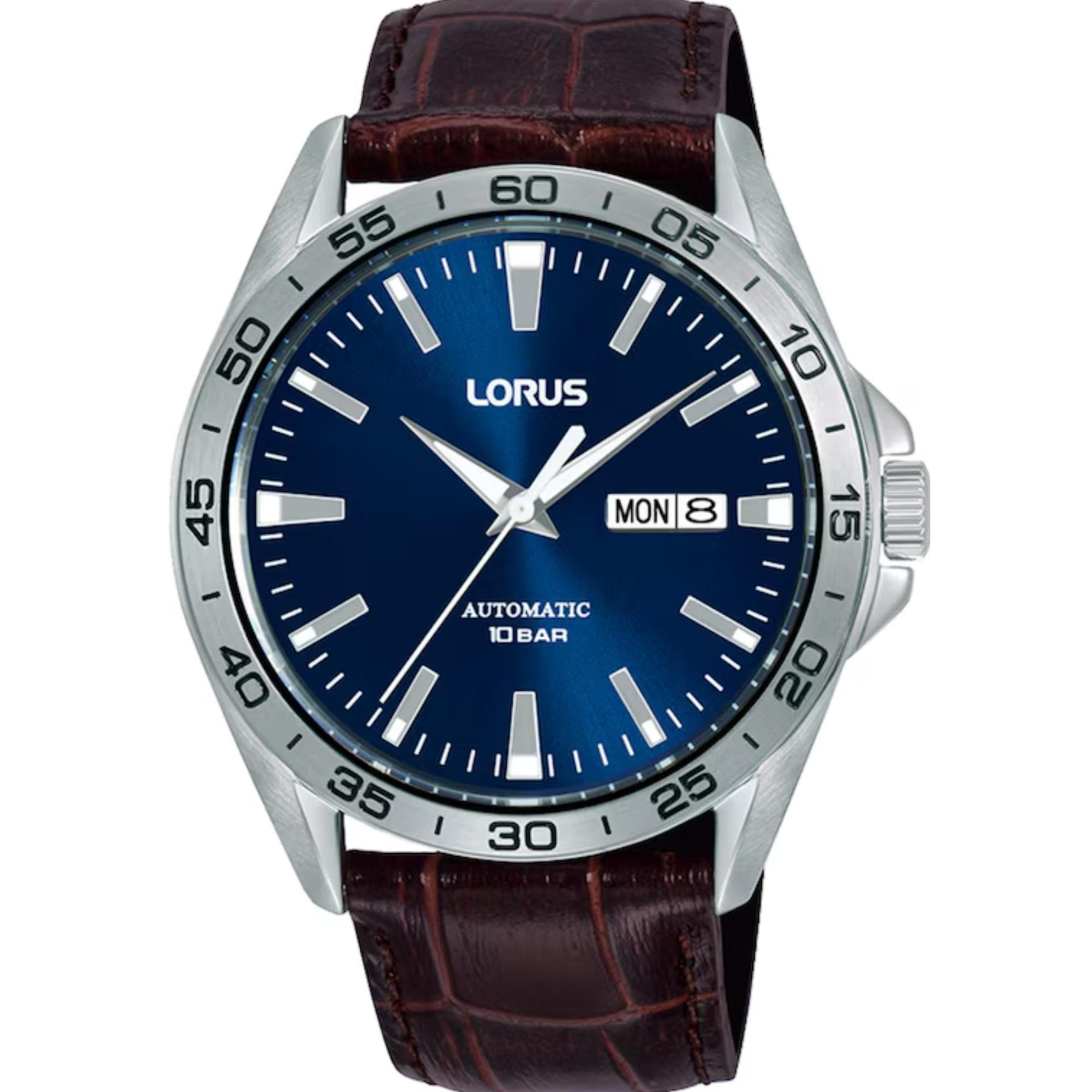 Lorus Automatic Brown Leather Strap Dark Blue Sunray Dial Men's Watch RL487AX9