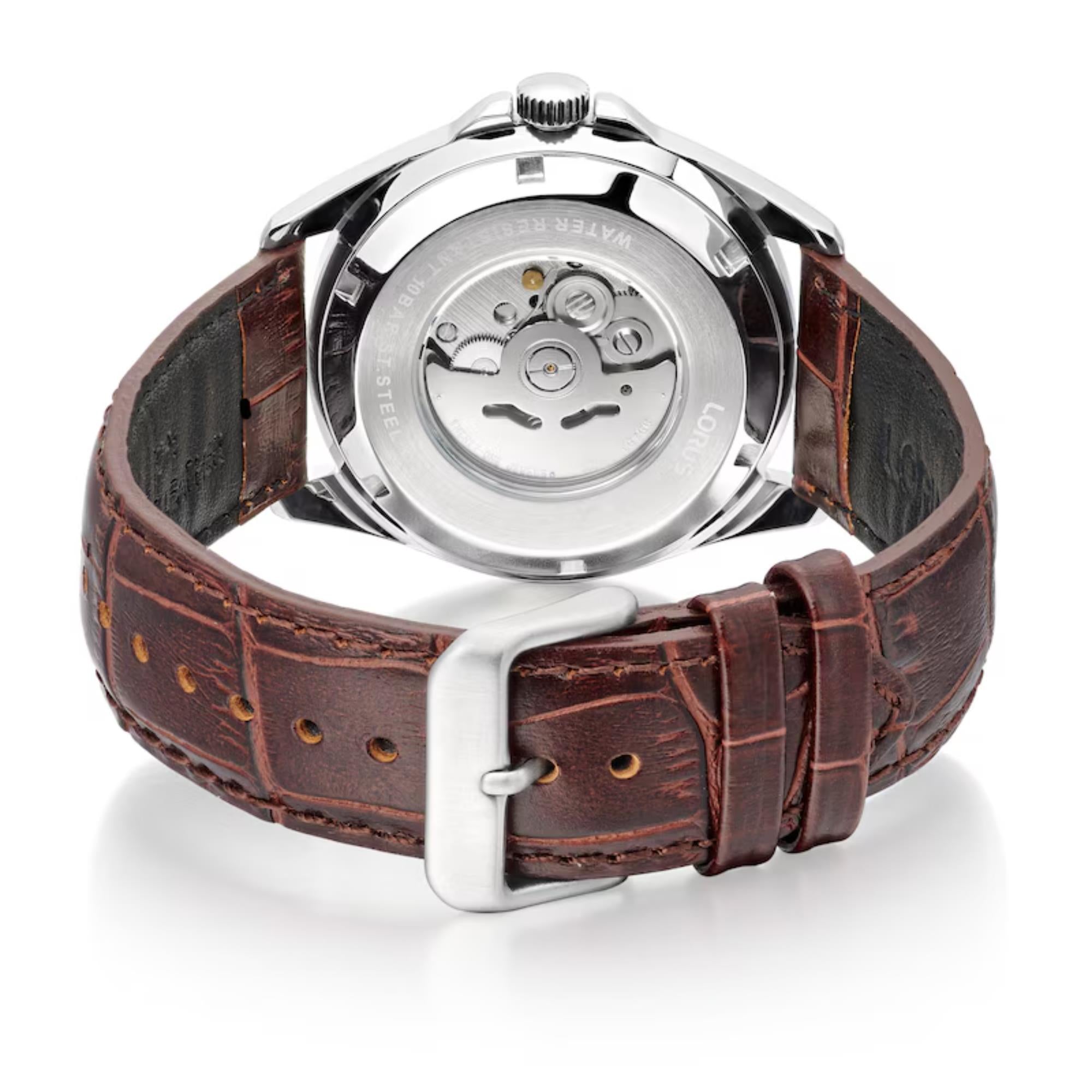Lorus Automatic Brown Leather Strap Dark Blue Sunray Dial Men's Watch RL487AX9